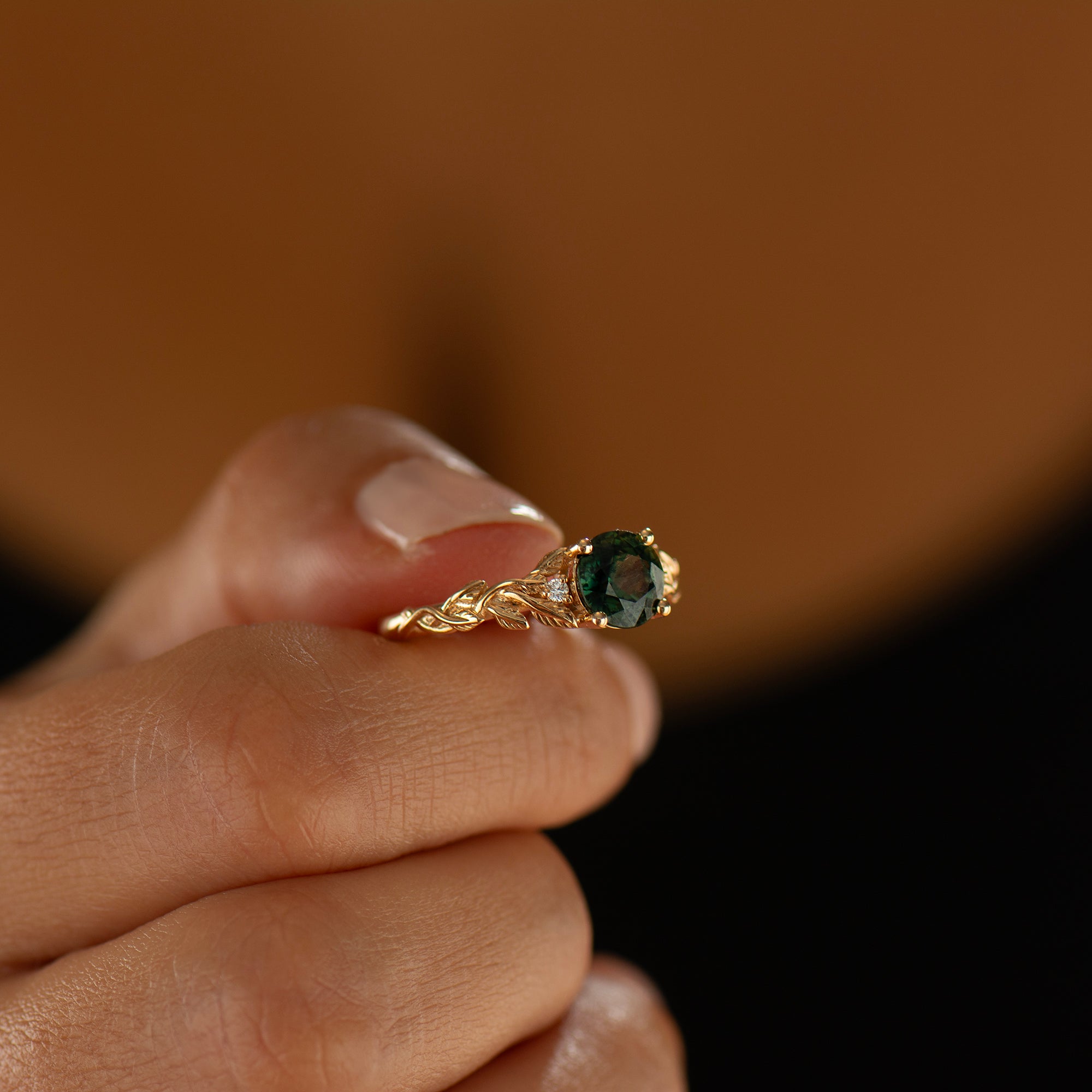 Leaves Sapphire Engagement Ring