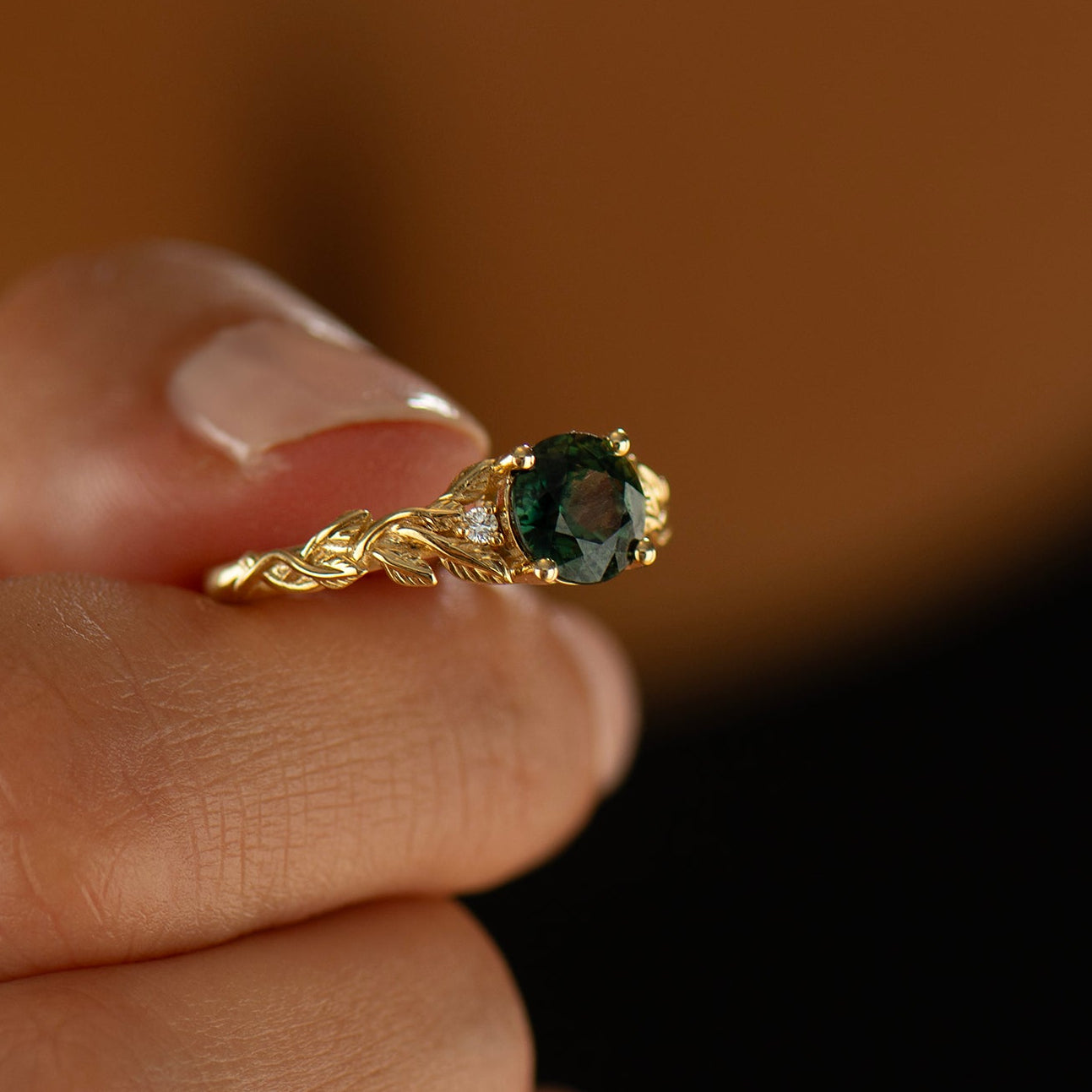 Leaves Sapphire Engagement Ring