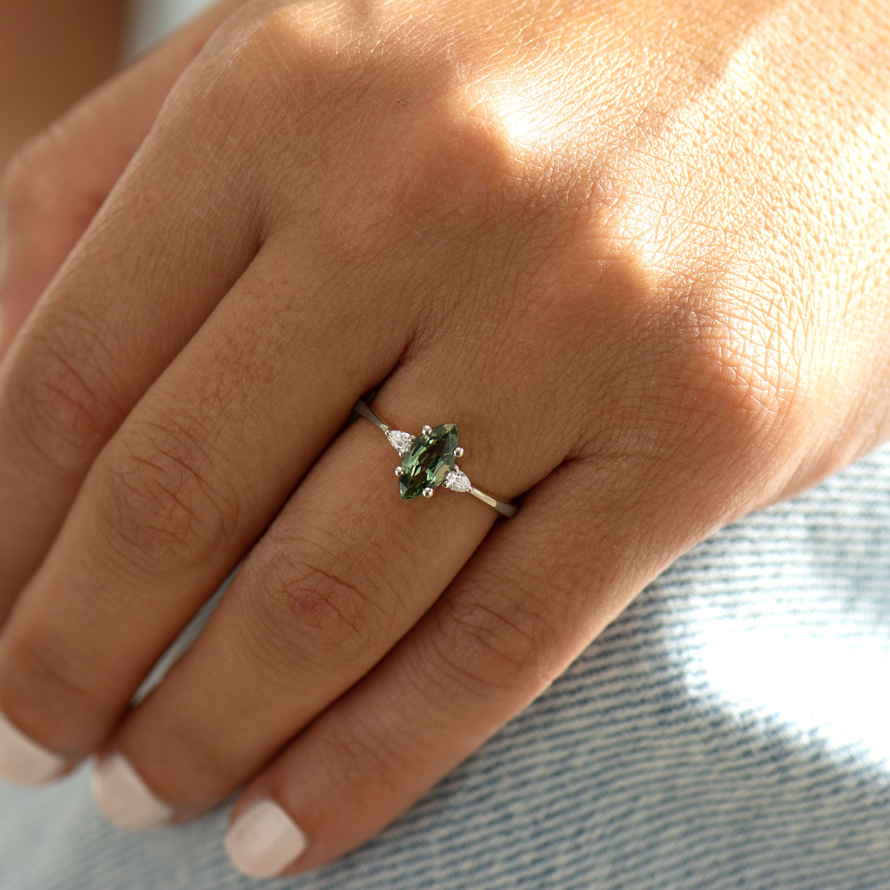 Green Sapphire Engagement Ring - Marquise