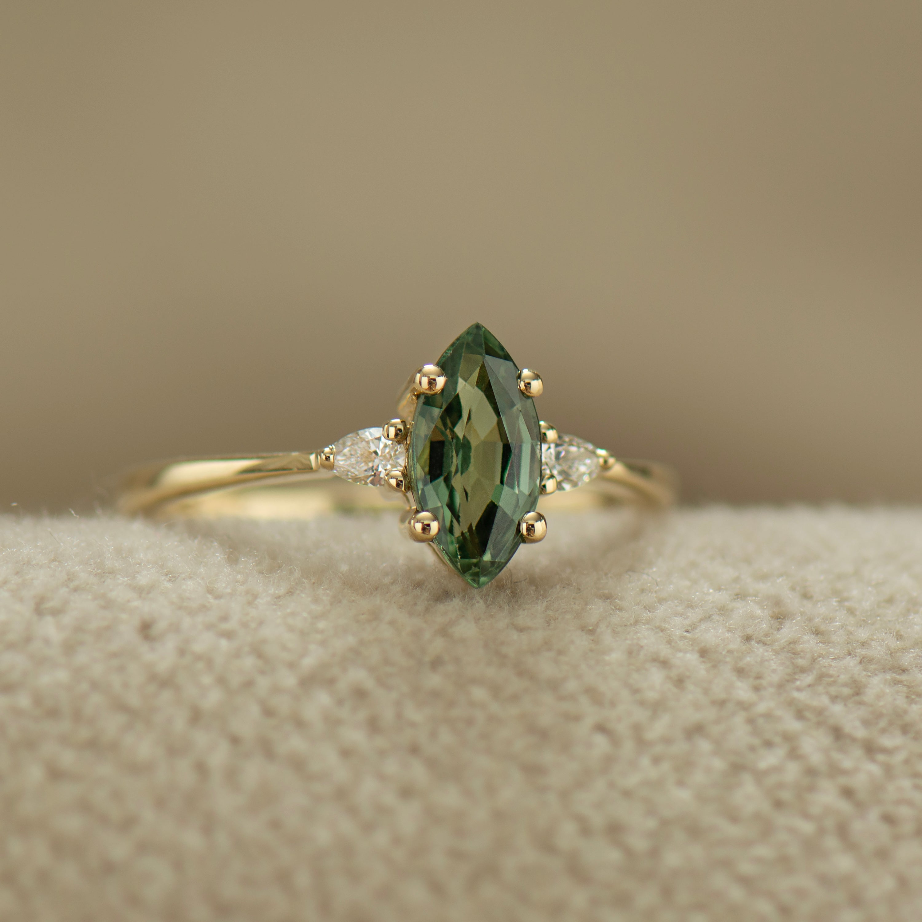 Green Sapphire Engagement Ring - Marquise