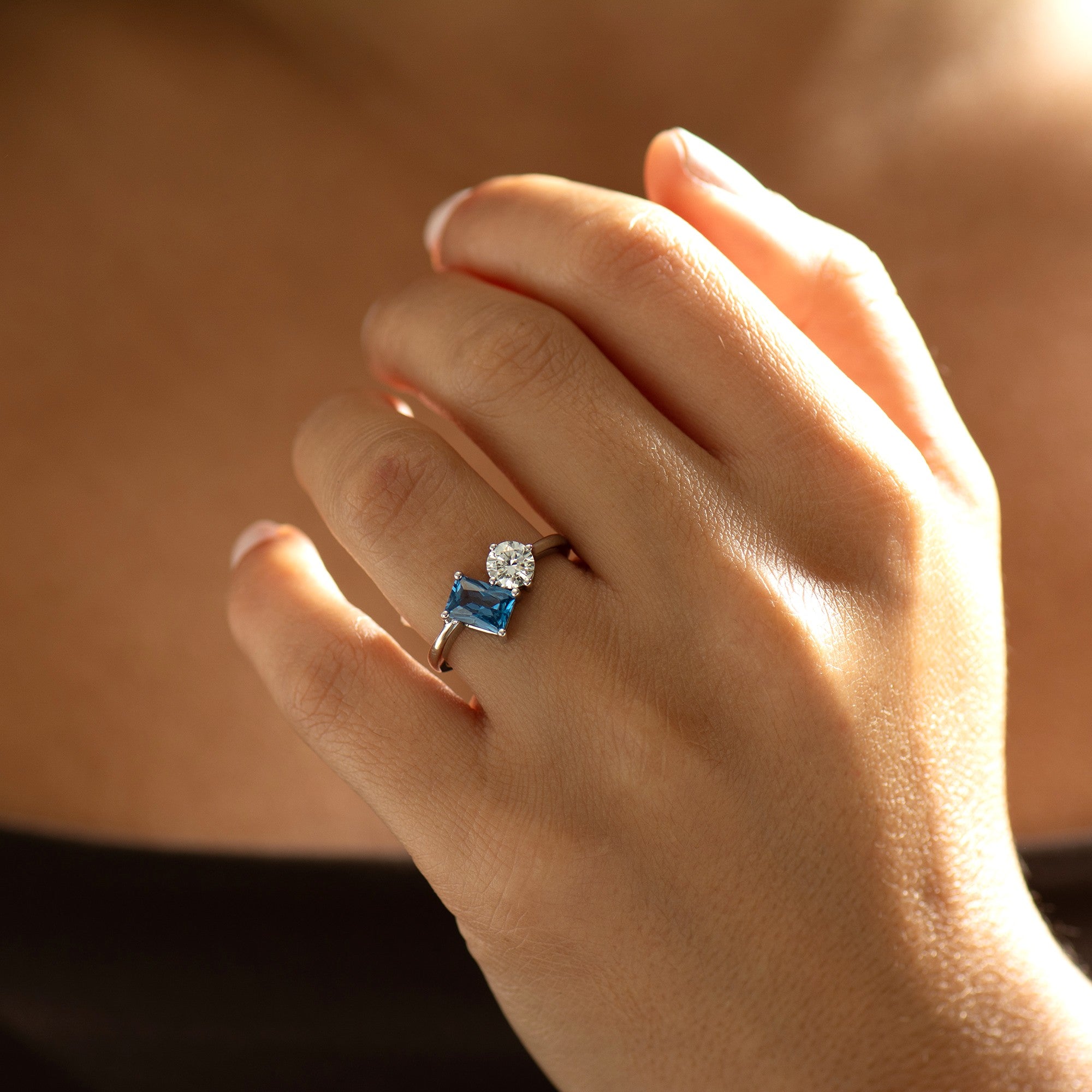 Toi Et Moi Diamond and Blue Topaz Ring