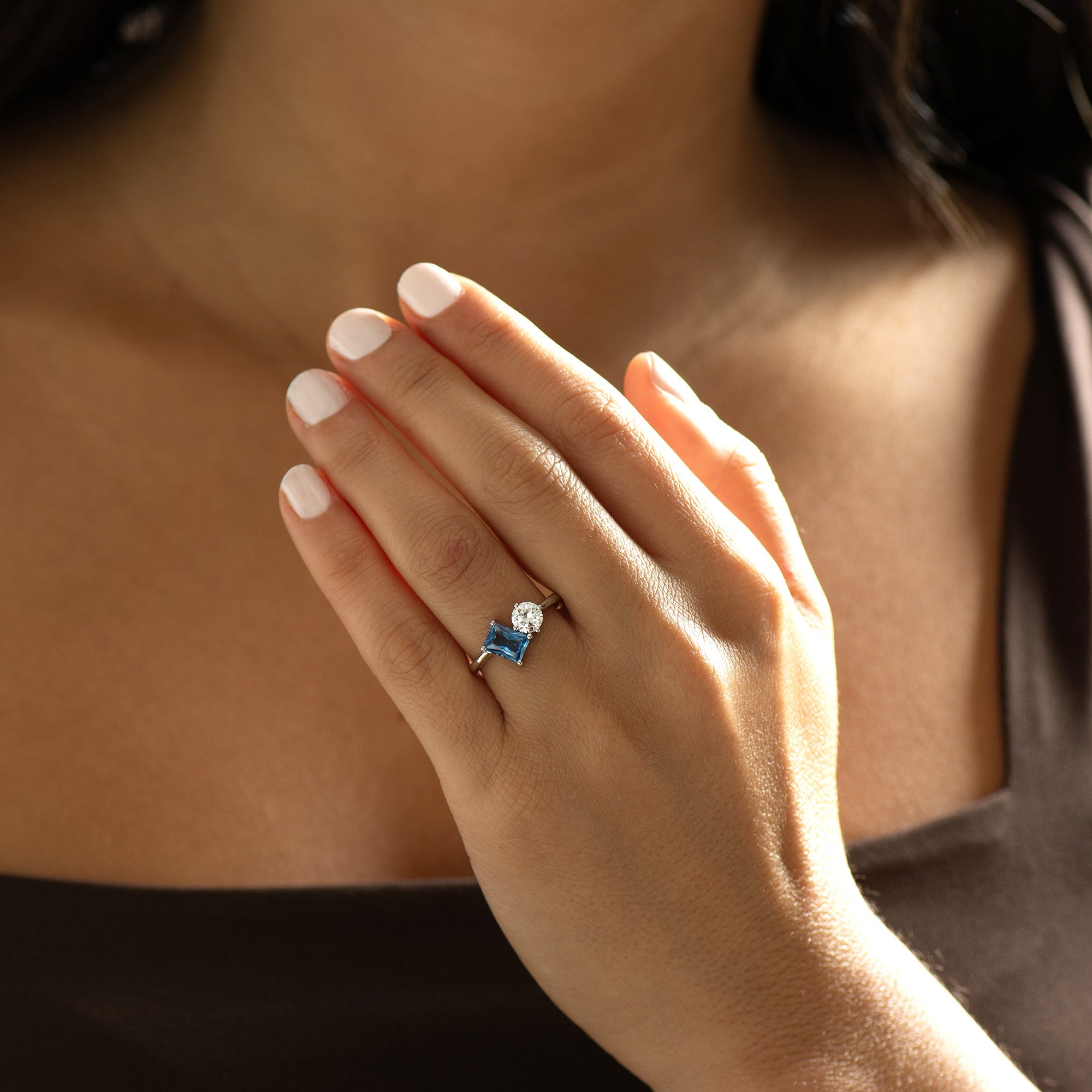 Toi Et Moi Diamond and Blue Topaz Ring