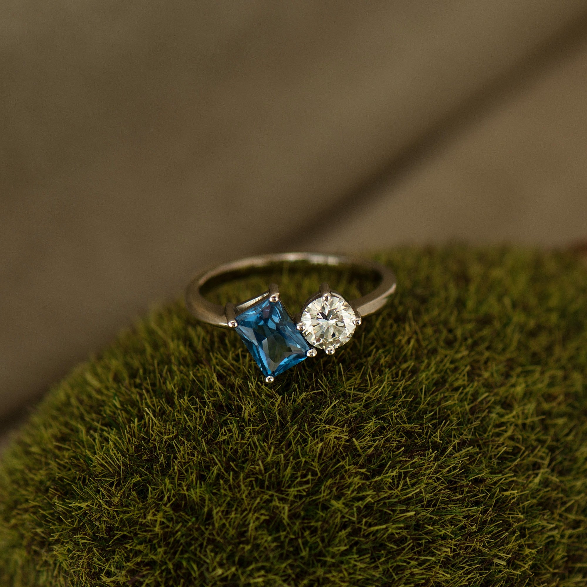 Toi Et Moi Diamond and Blue Topaz Ring