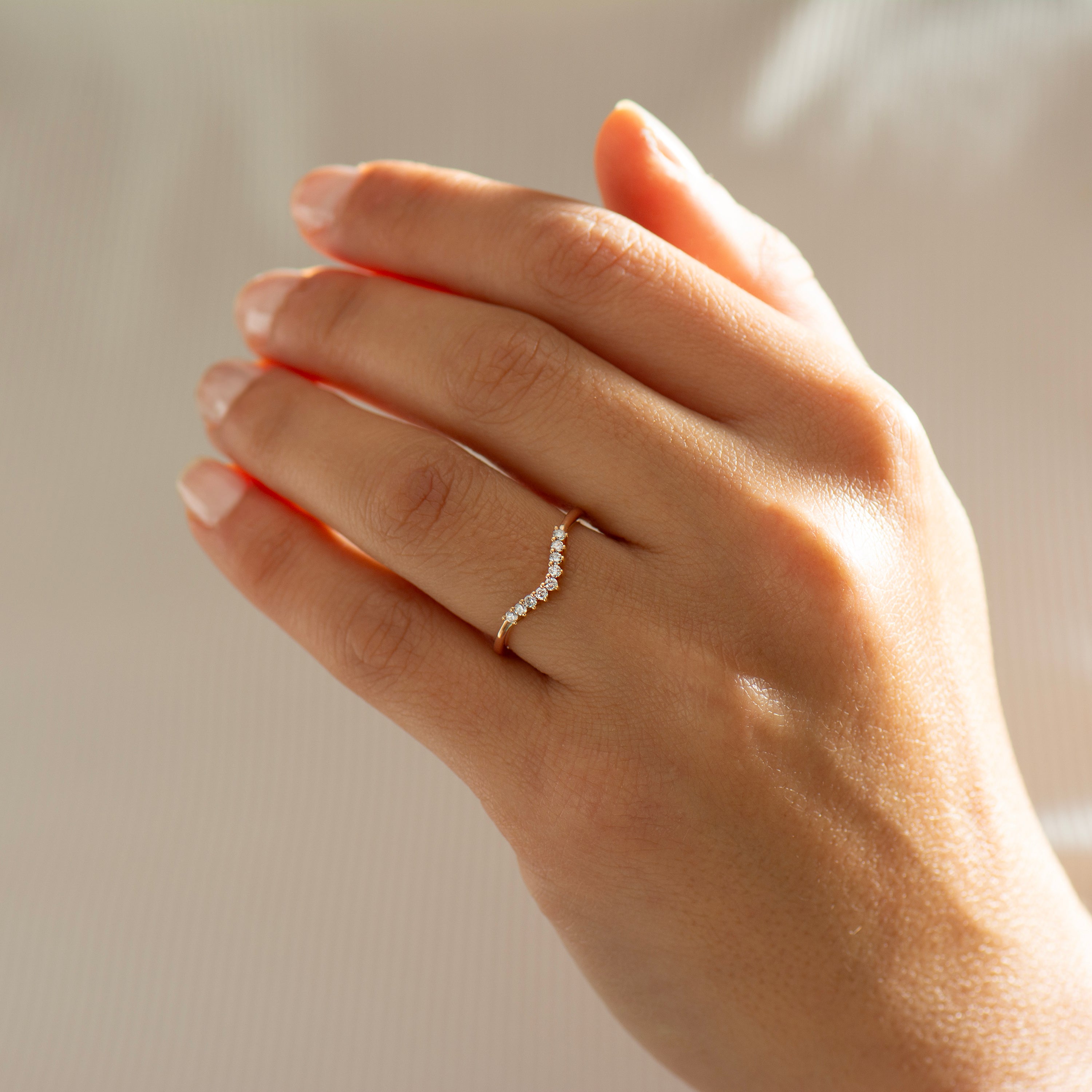 Curved Nine Diamonds Matching Ring