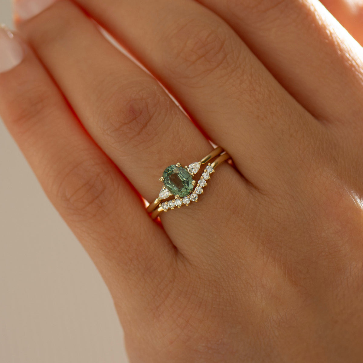Curved Nine Diamonds Matching Ring