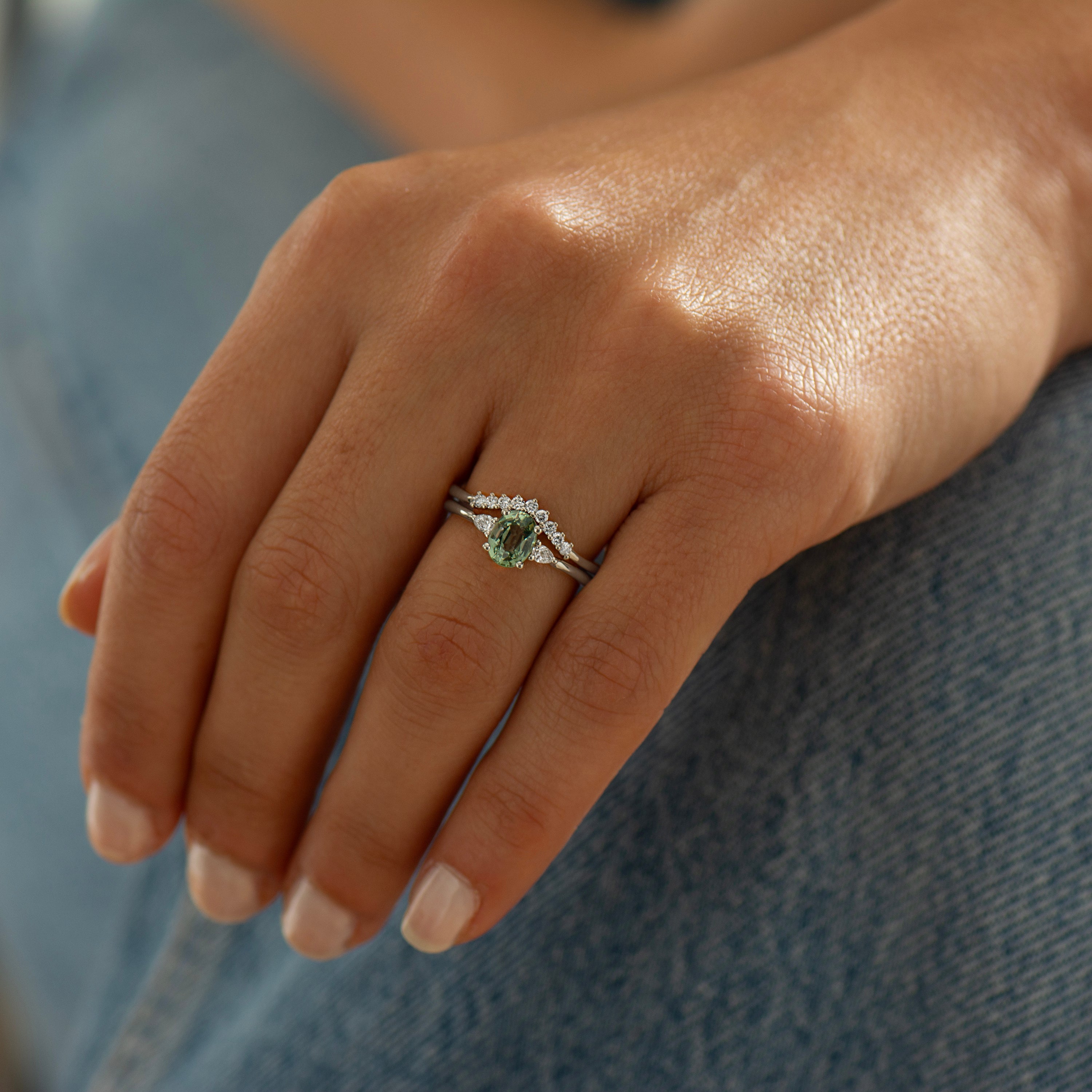 Green Sapphire Engagement Rings Set