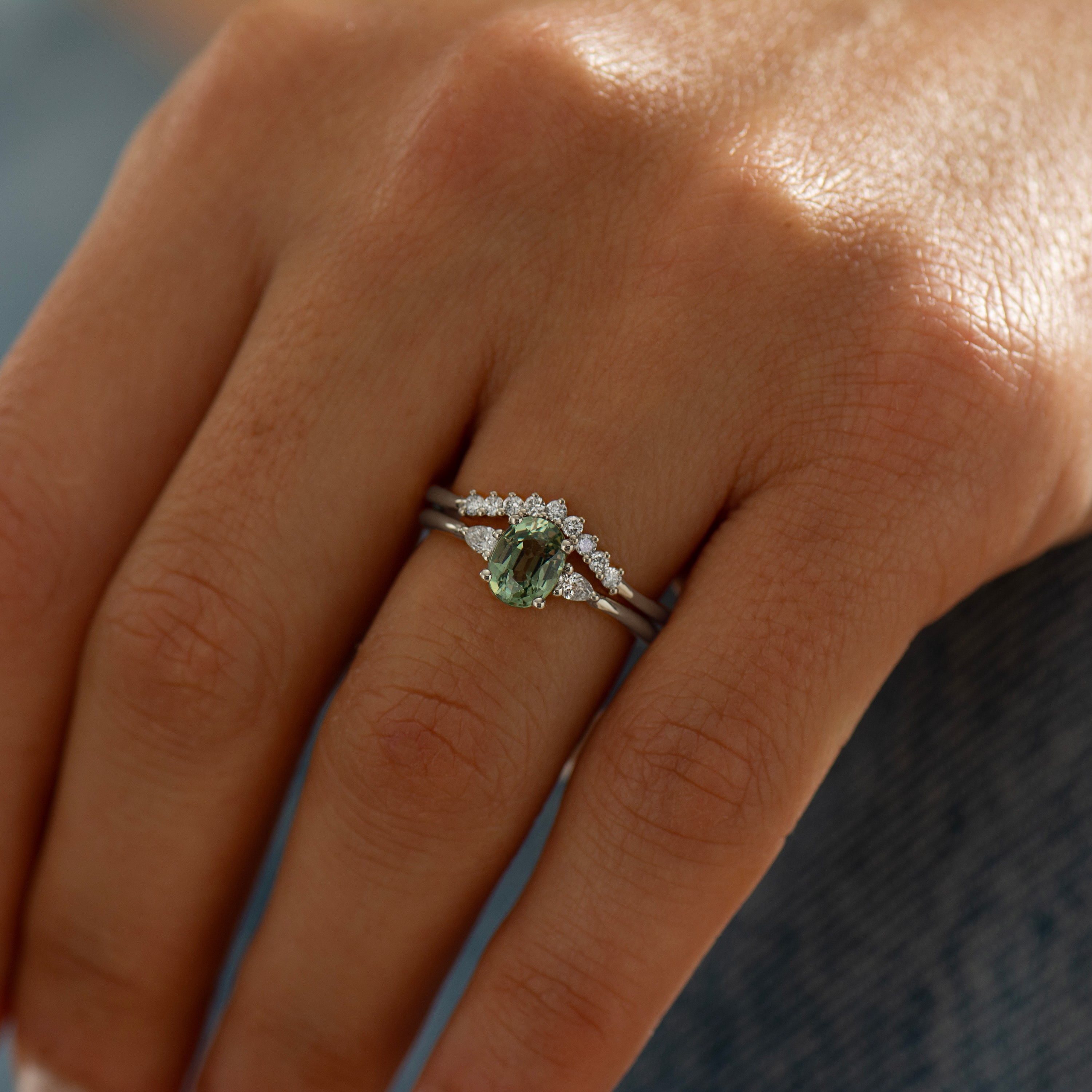 Curved Nine Diamonds Matching Ring