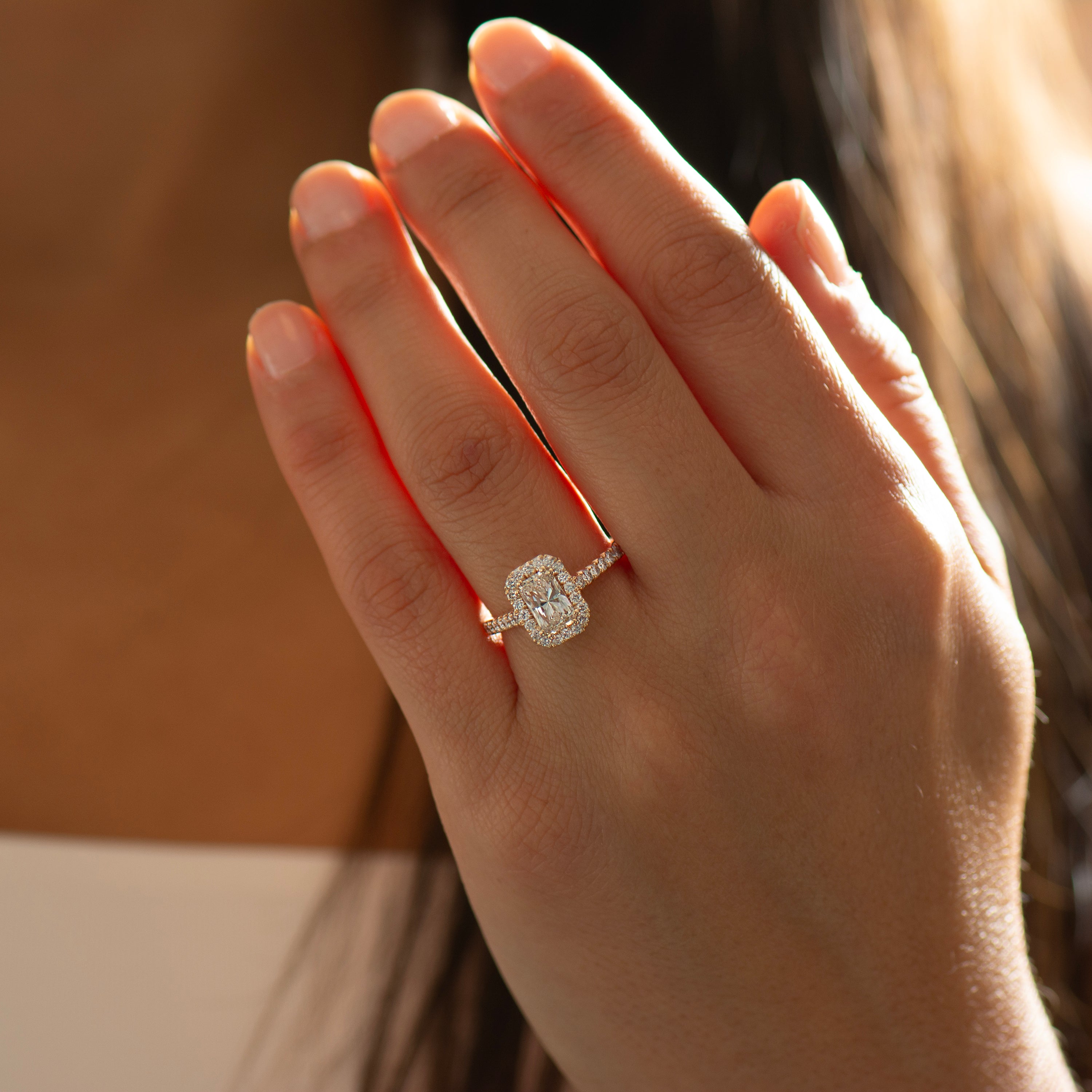 Elongated Radiant Halo Ring