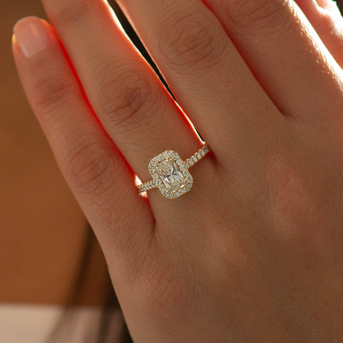 Elongated Radiant Halo Ring