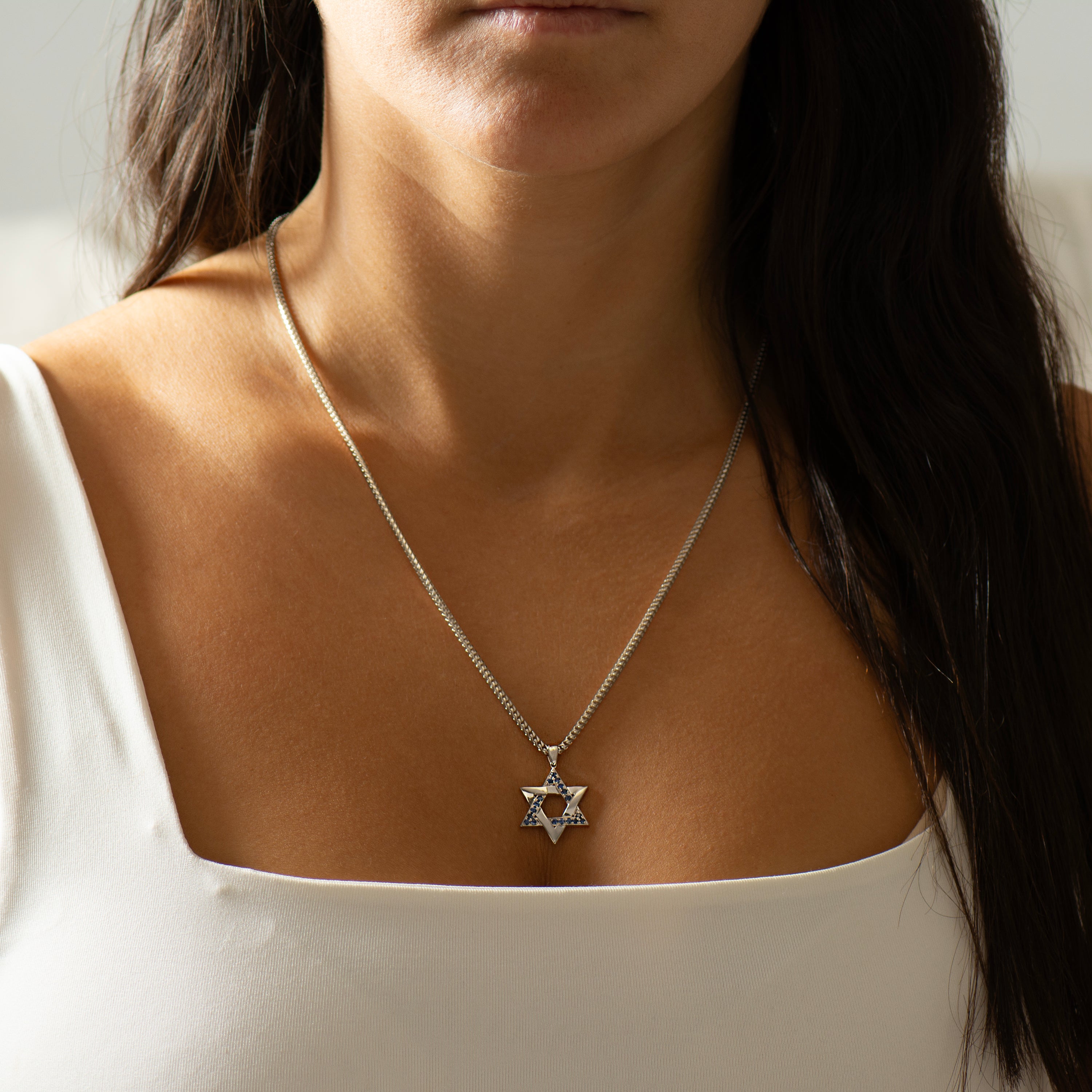 Blue Sapphires Star Of David Interlocked Pendant