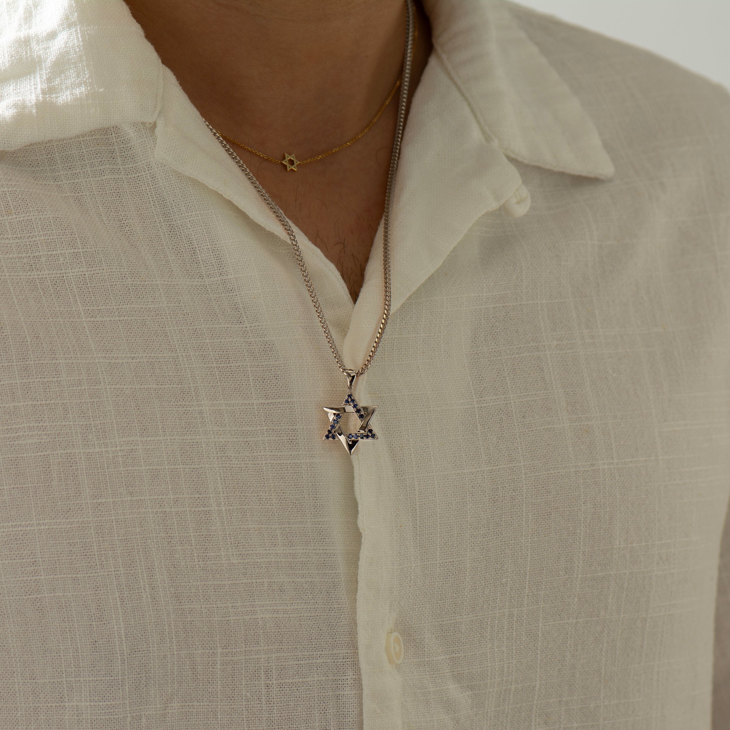 Blue Sapphires Star Of David Interlocked Pendant