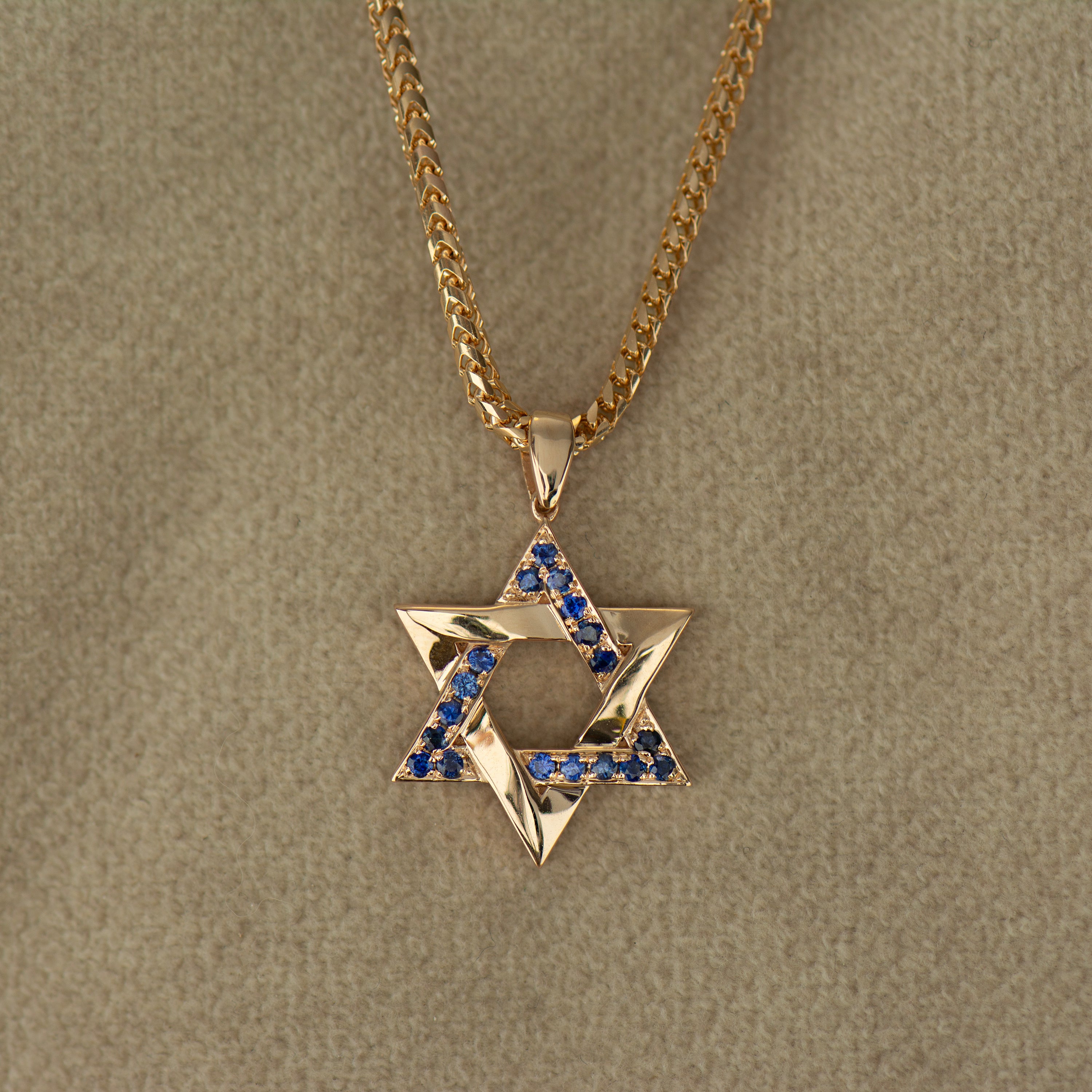 Blue Sapphires Star Of David Interlocked Necklace
