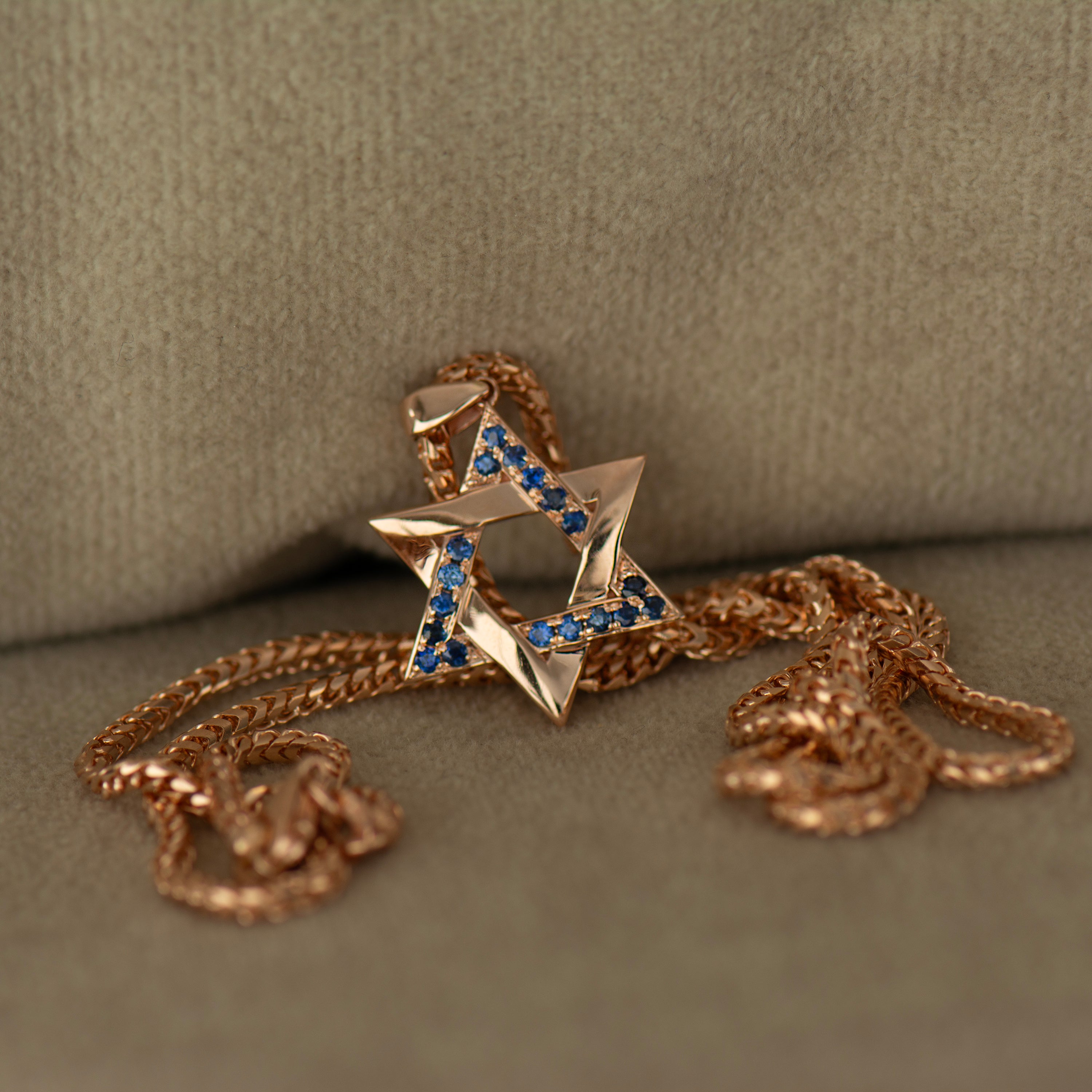 Blue Sapphires Star Of David Interlocked Pendant