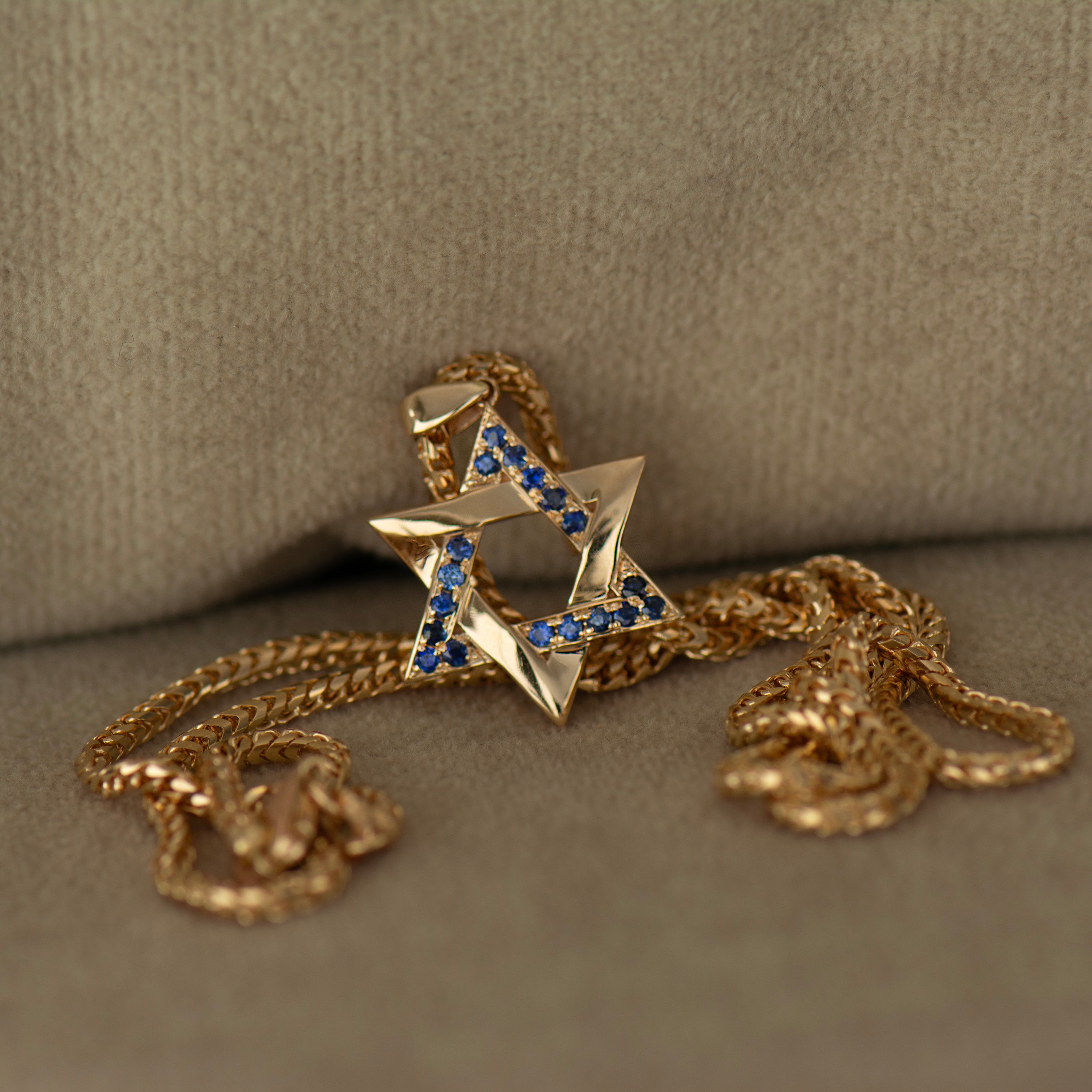Blue Sapphires Star Of David Interlocked Pendant