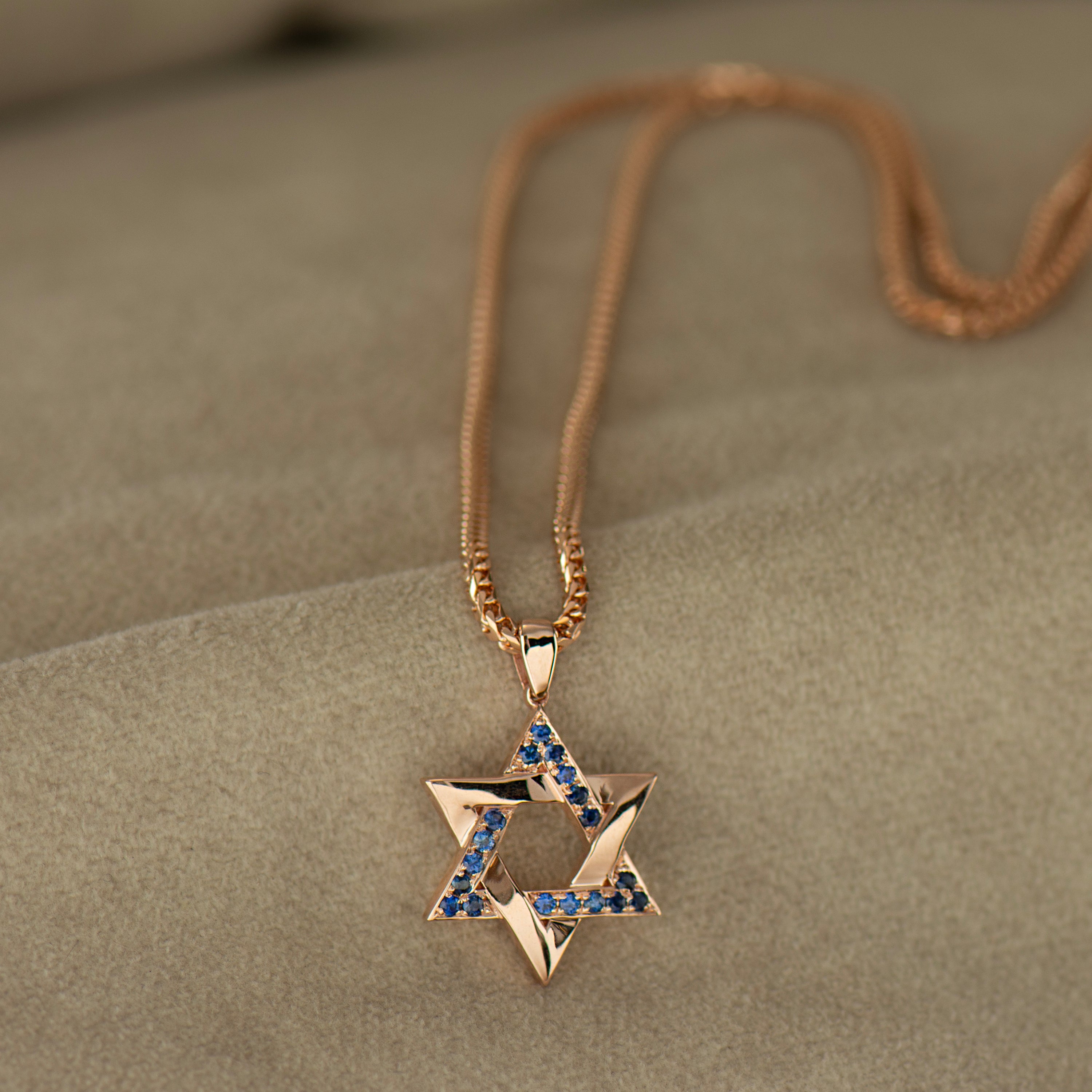 Blue Sapphires Star Of David Interlocked Pendant
