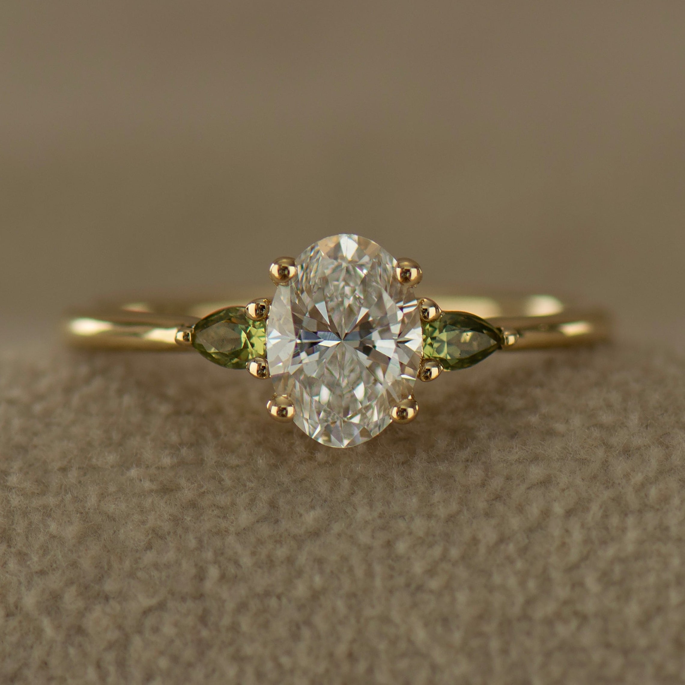 Oval Diamond And Green Sapphire Ring
