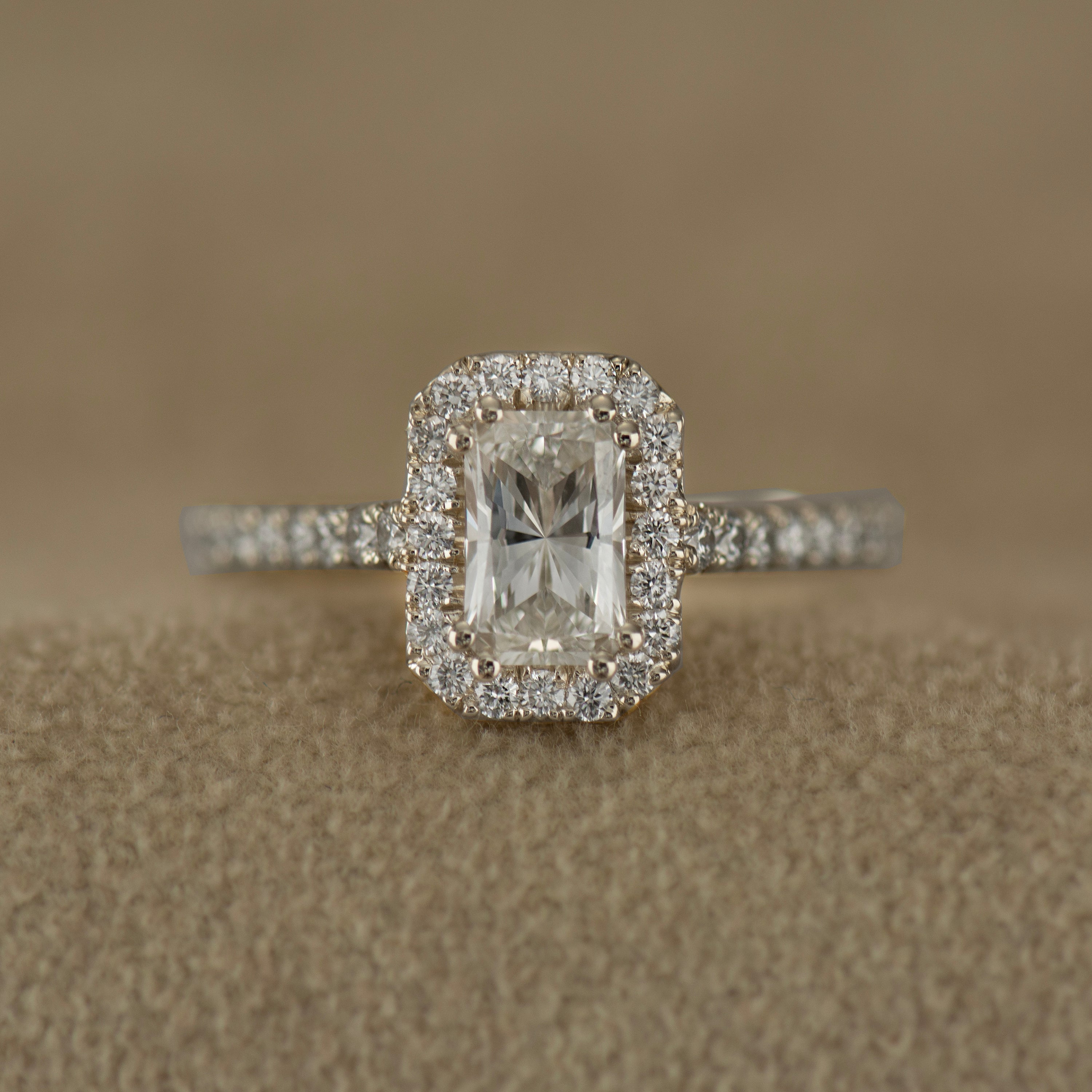 Elongated Radiant Halo Ring