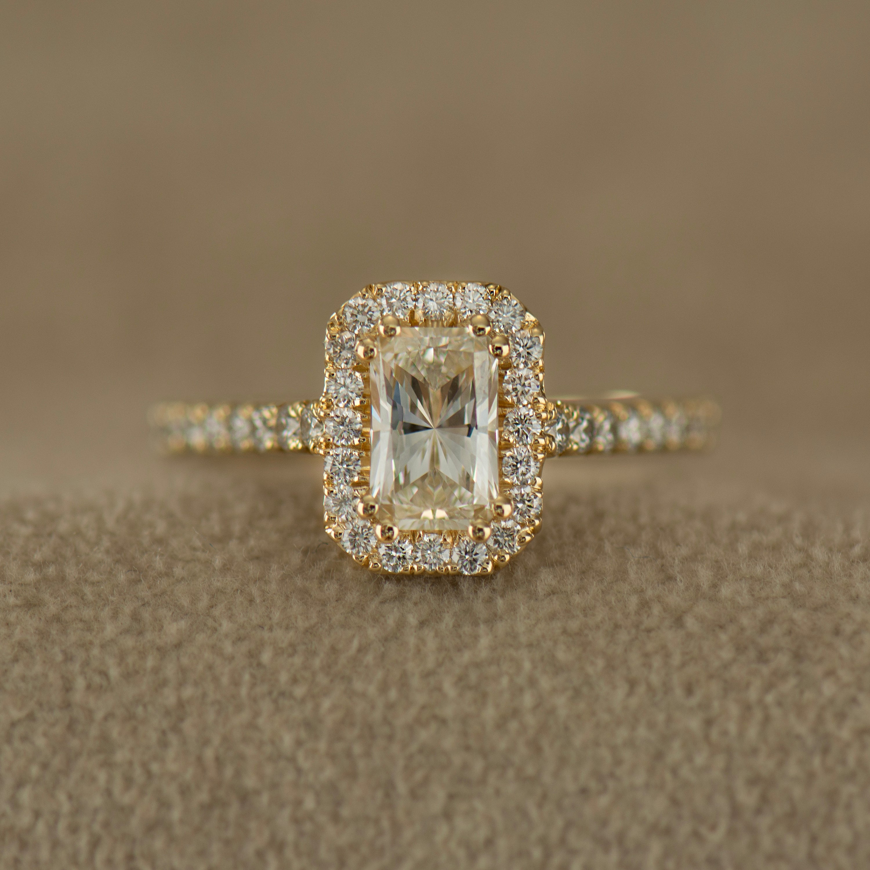 Elongated Radiant Halo Ring