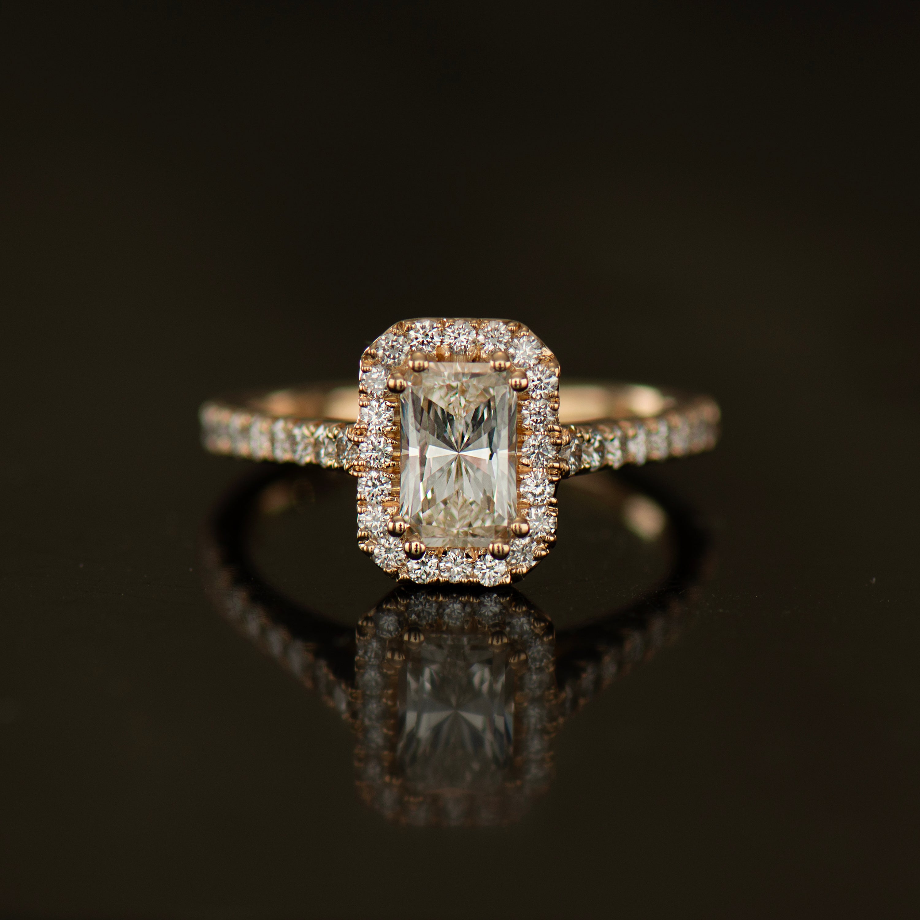 Elongated Radiant Halo Ring