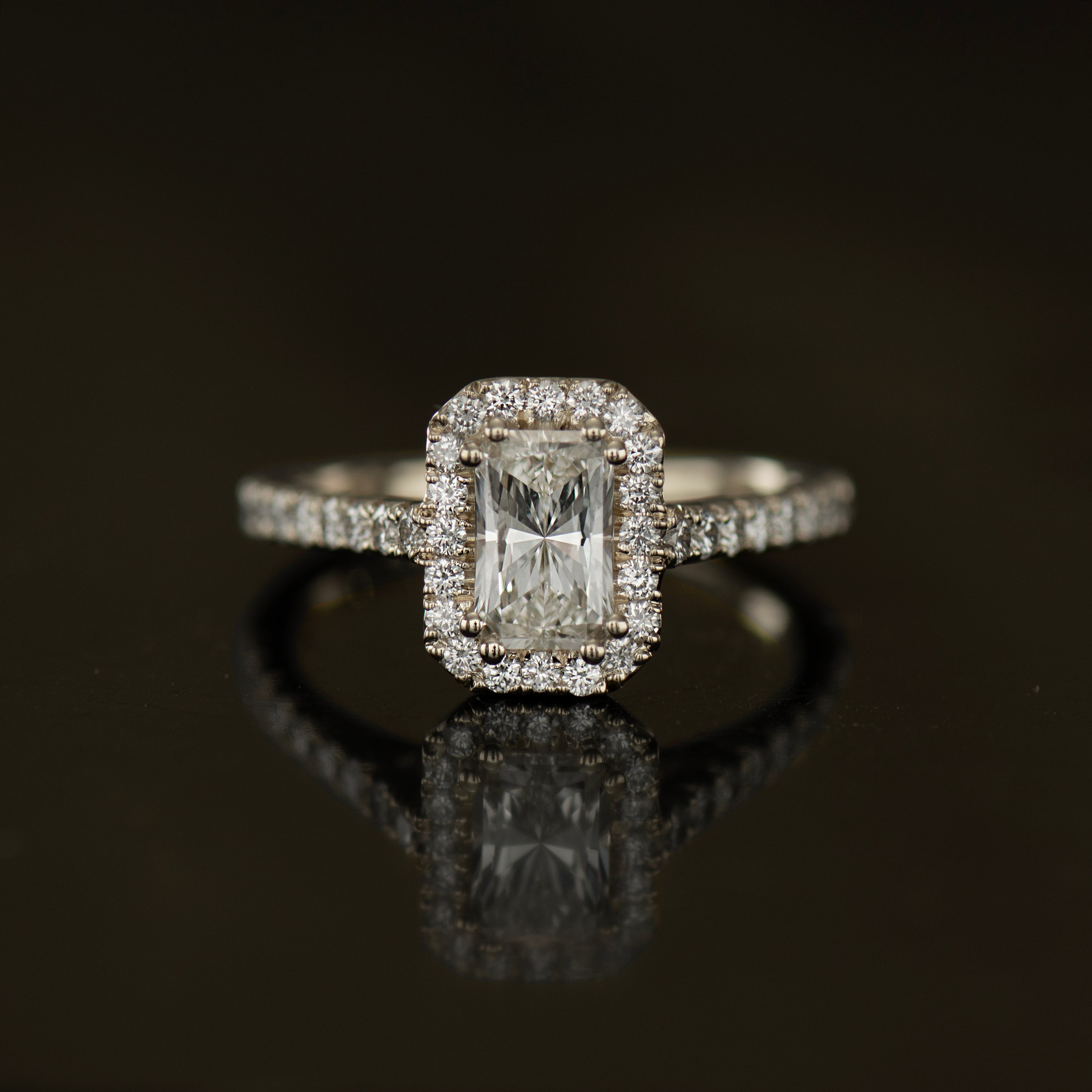 Elongated Radiant Halo Ring