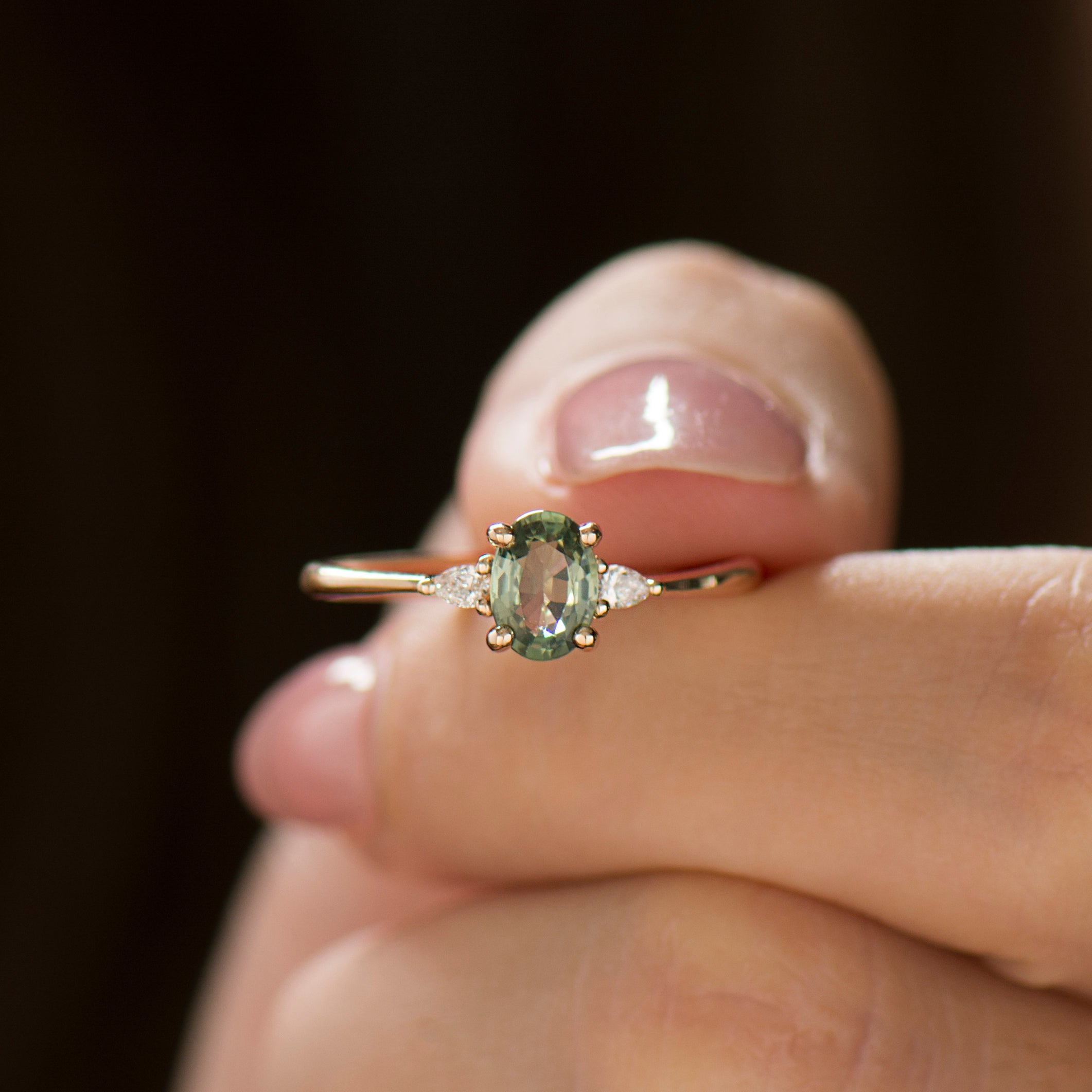 Green Sapphire Engagement Ring - Oval