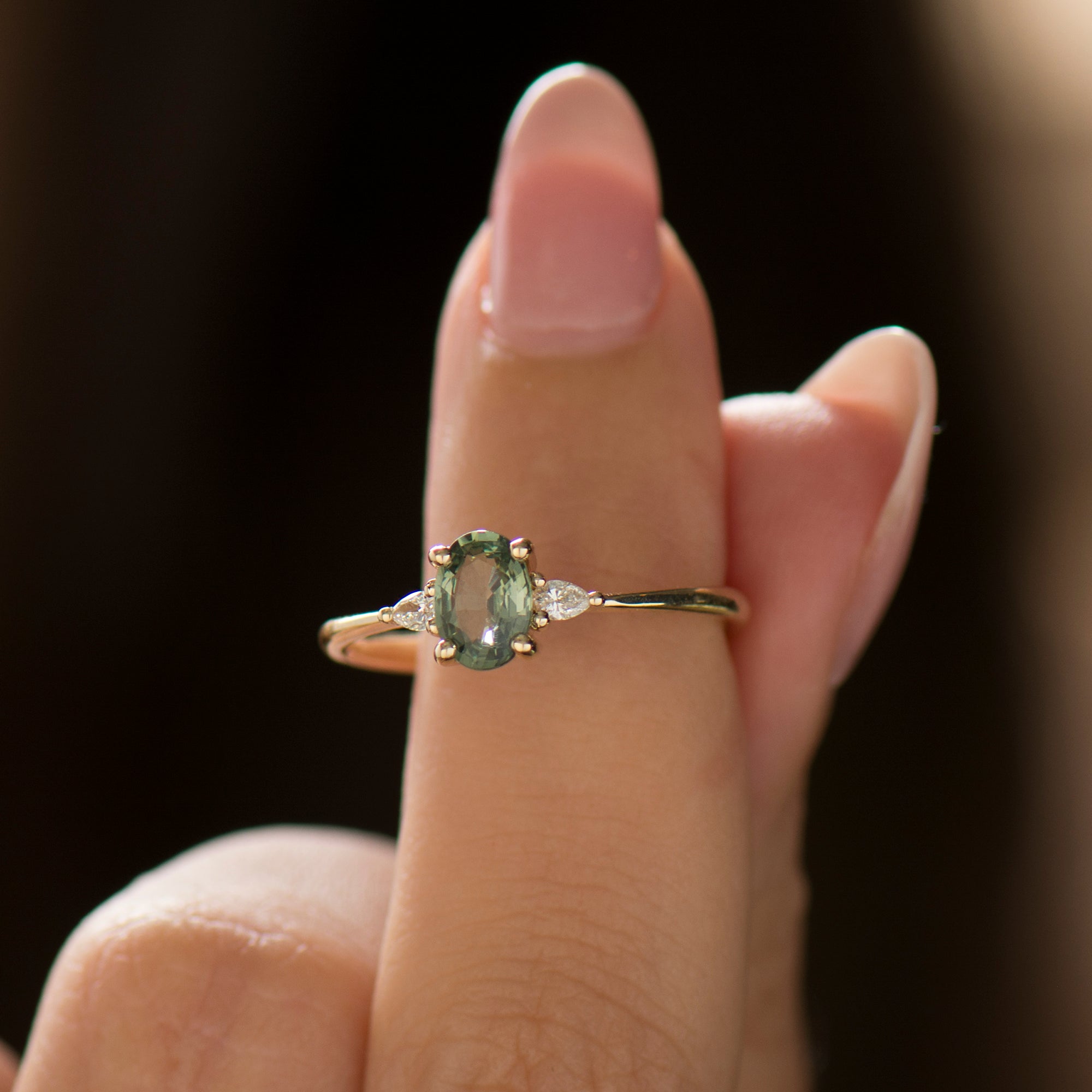 Green Sapphire Engagement Ring - Oval