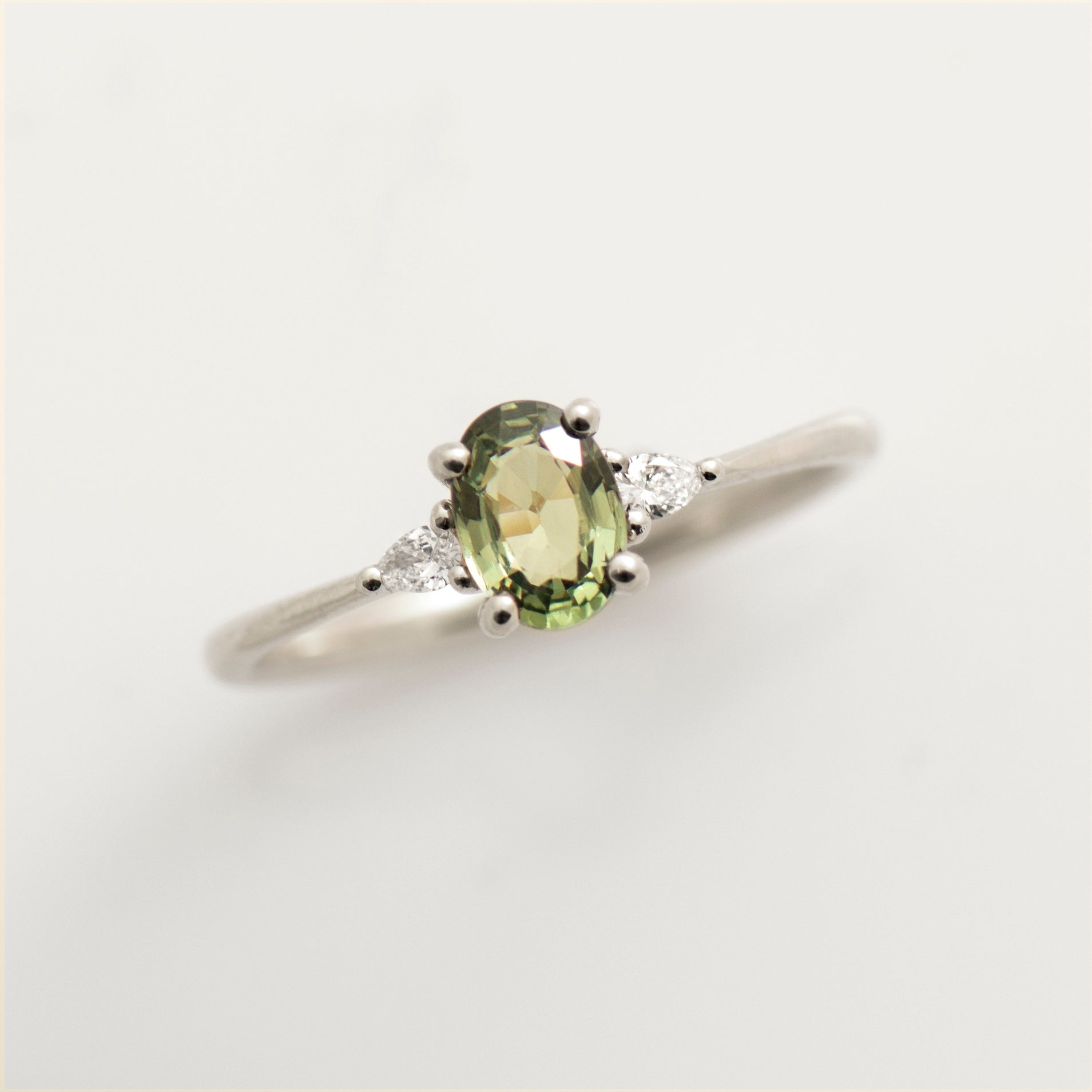 Green Sapphire Engagement Ring - Oval