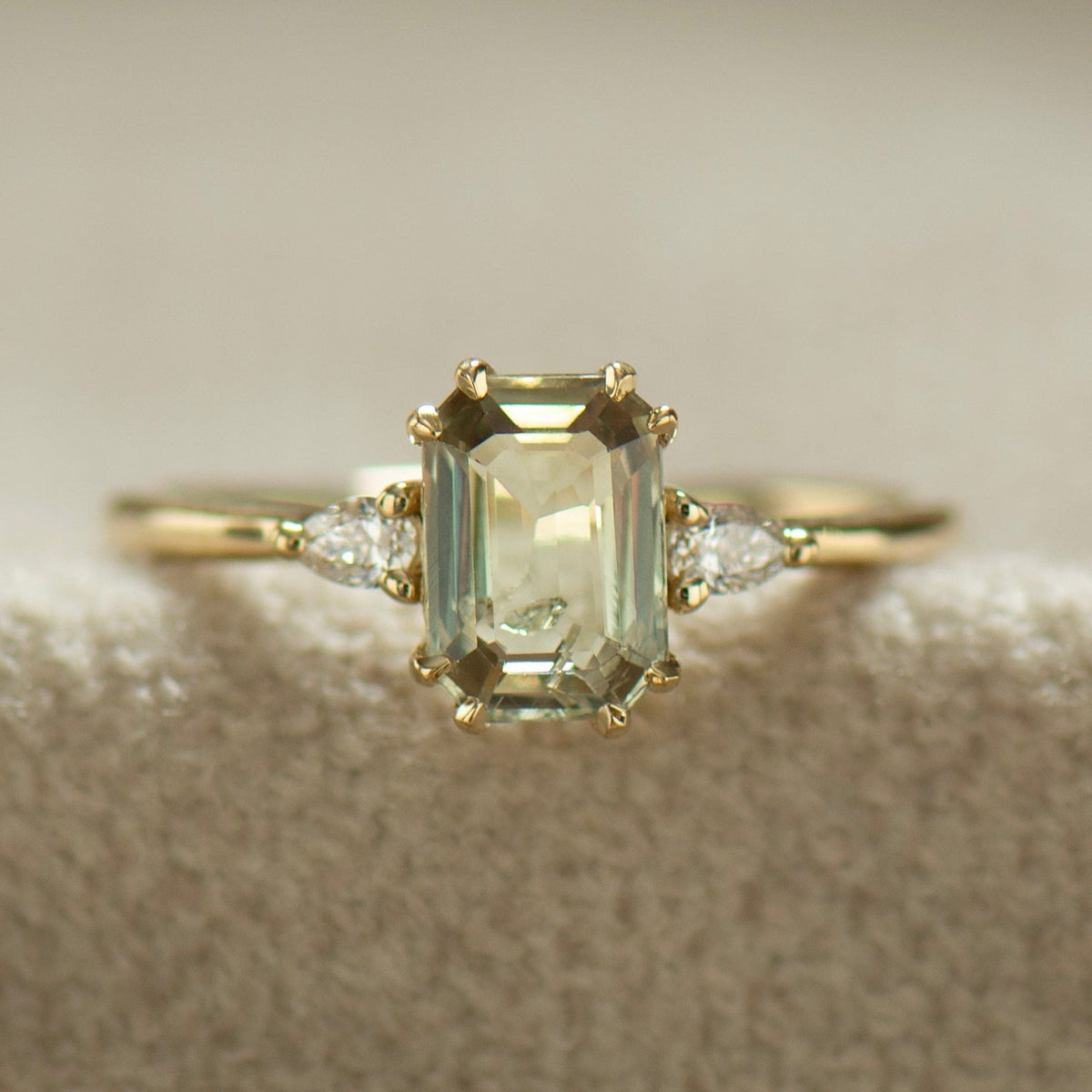 Pastel Green Emerald Sapphire Ring