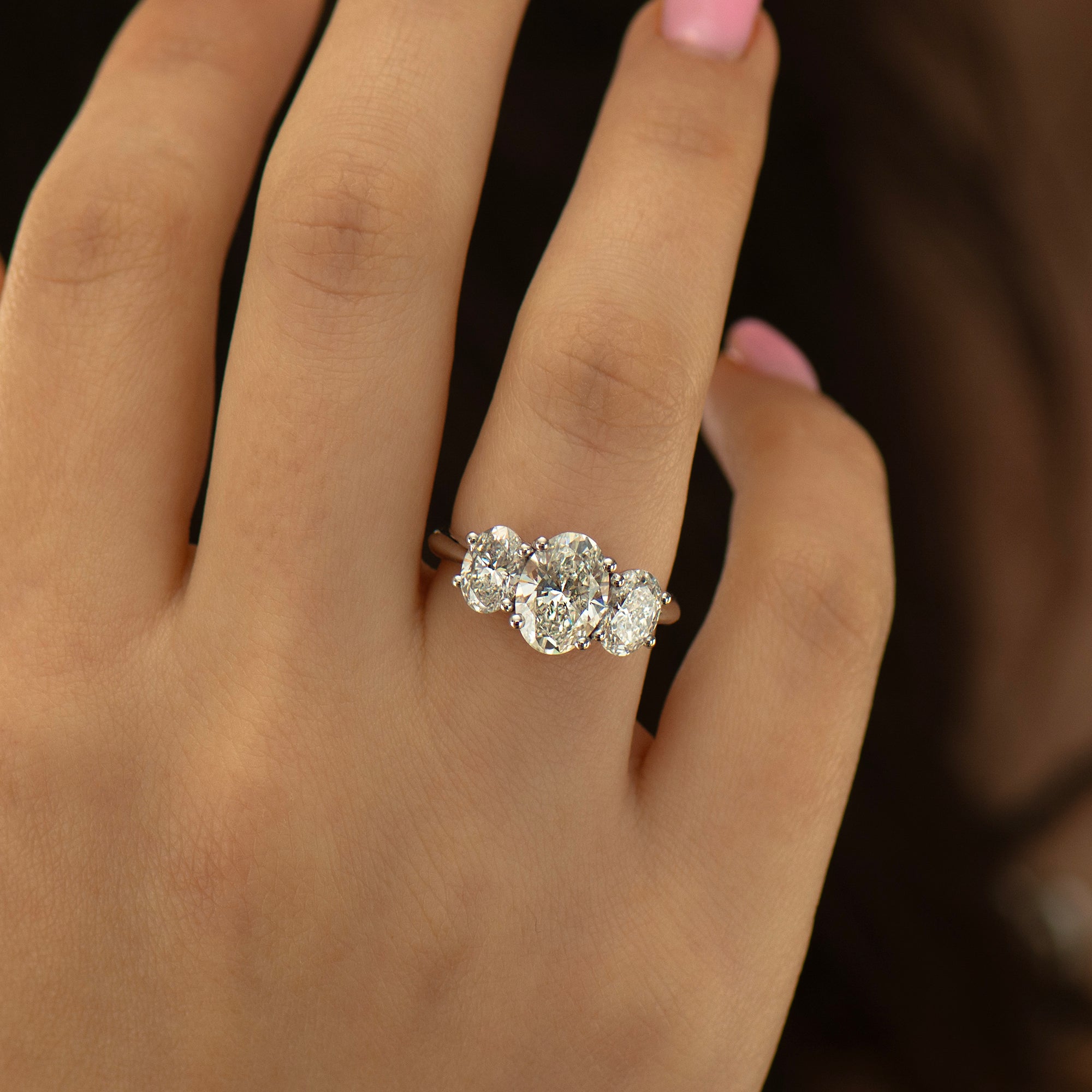 Three Stone Oval Lab Diamond Ring