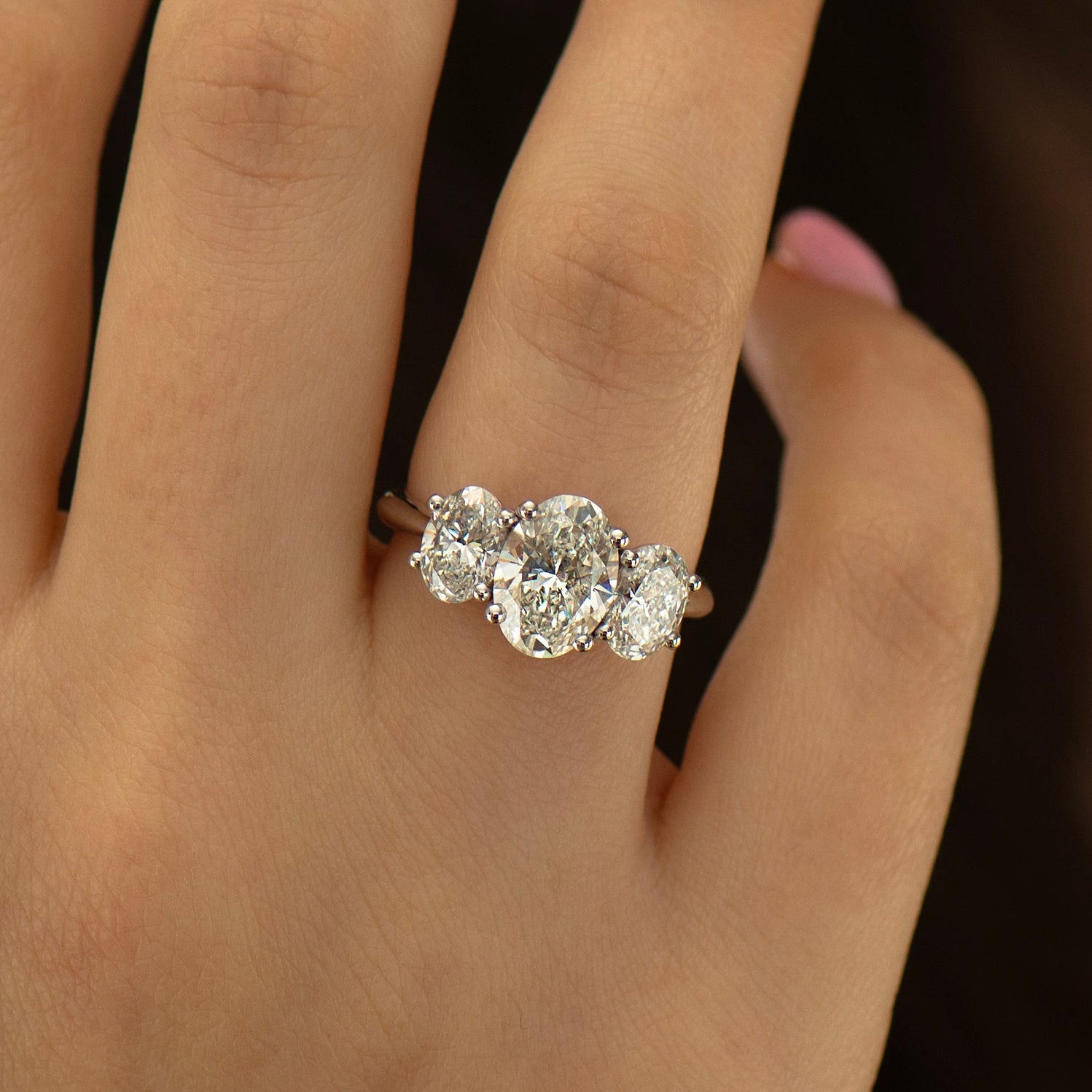 Three Stone Oval Lab Diamond Ring