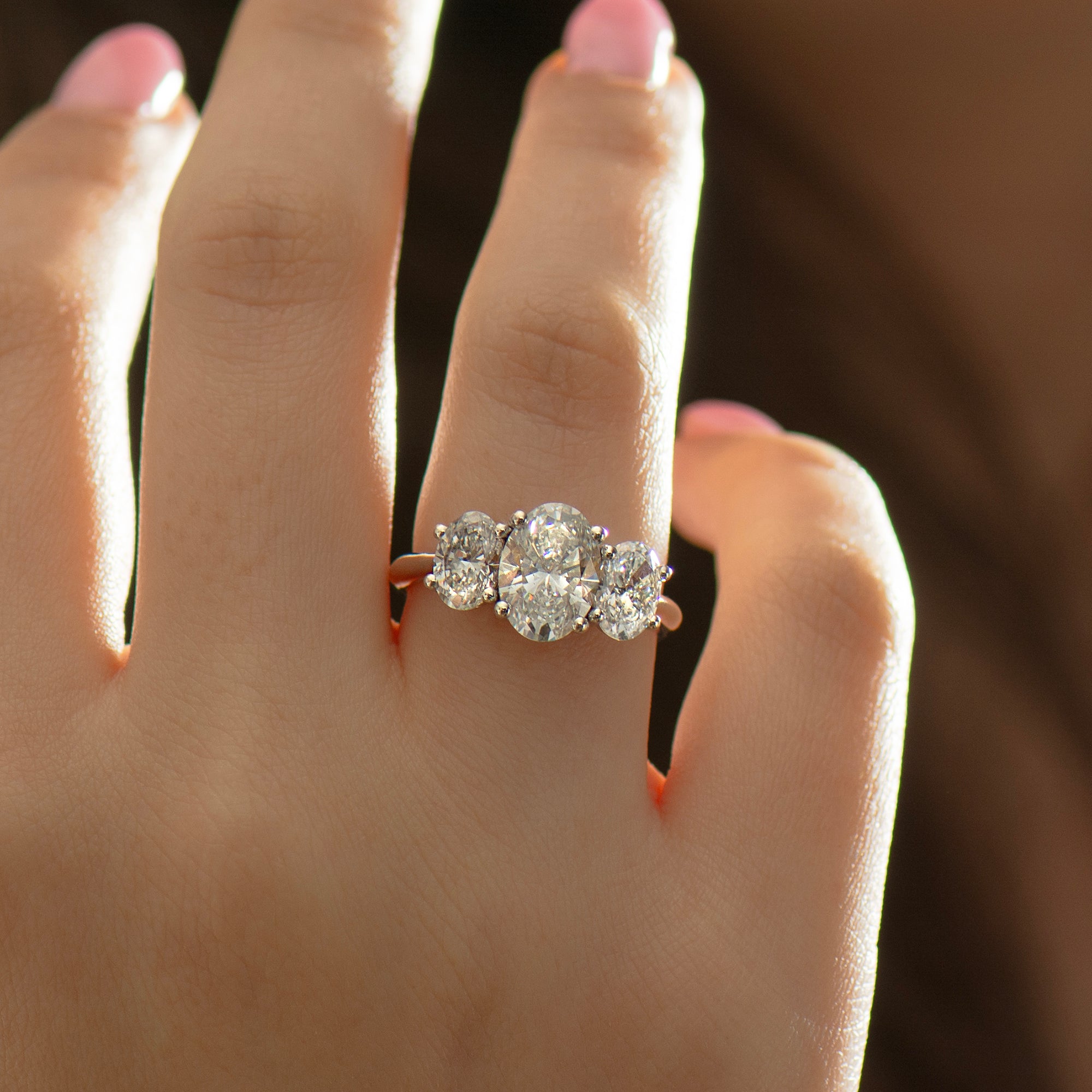 Three Stone Oval Lab Diamond Ring