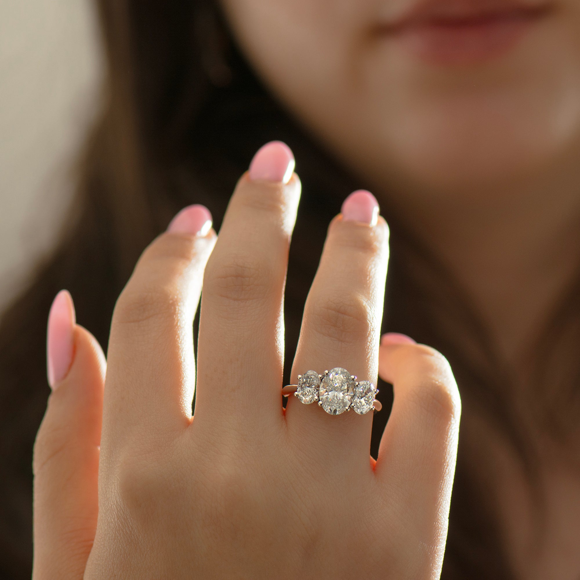 Three Stone Oval Lab Diamond Ring