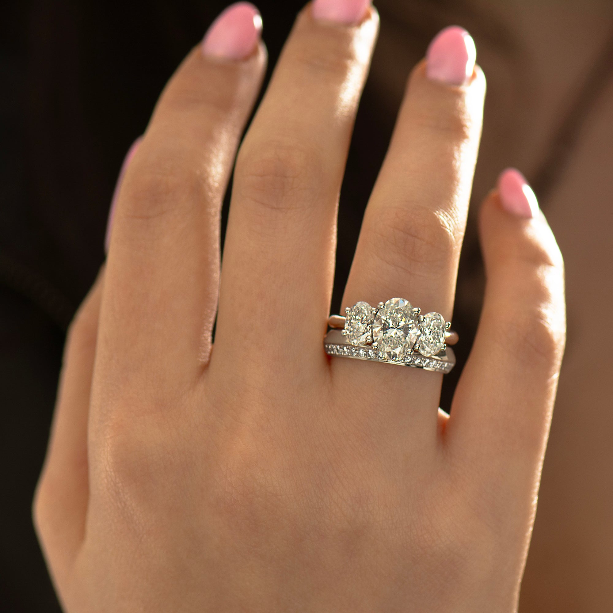 Three Stone Oval Lab Diamond Ring