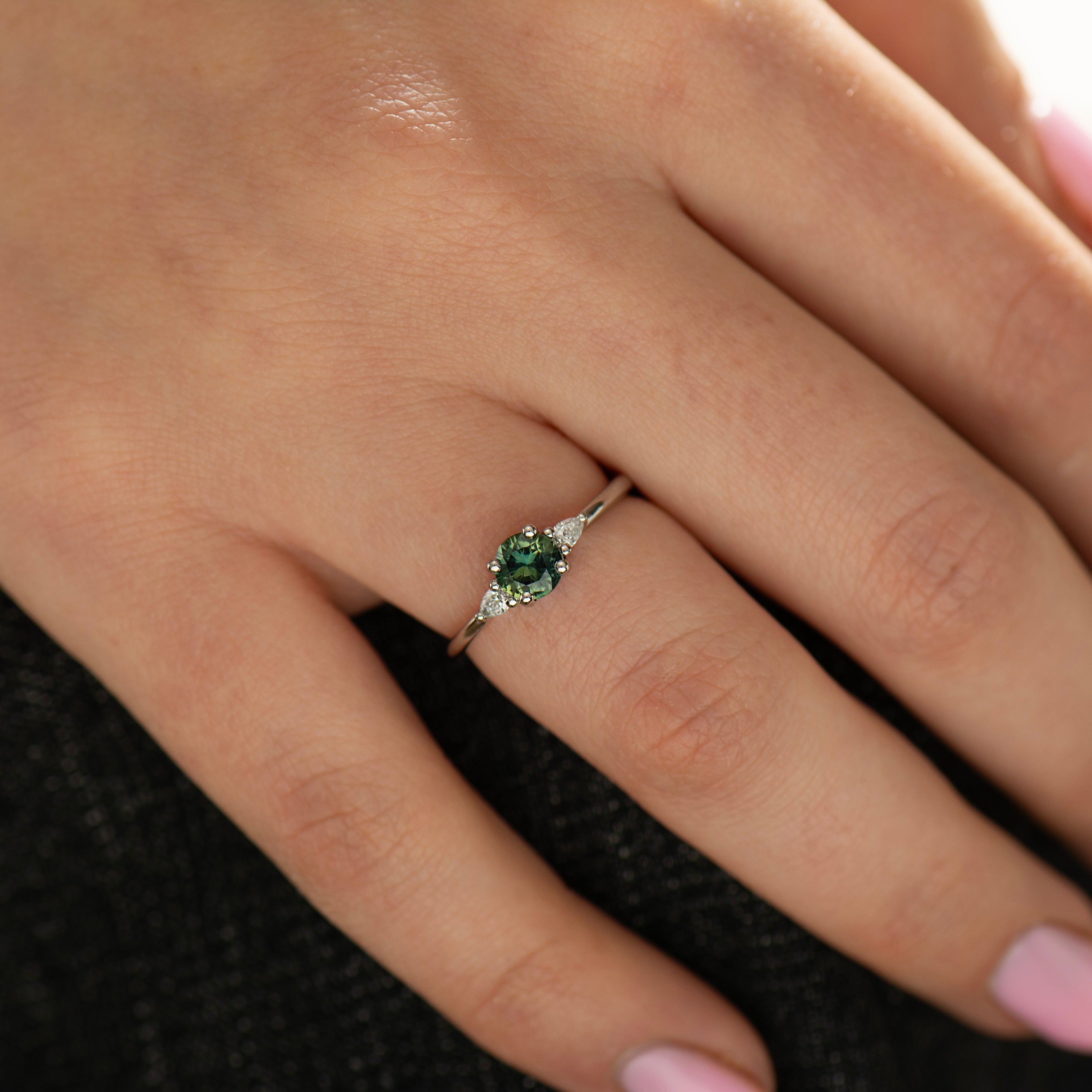 Diamond Cut Green Sapphire Ring