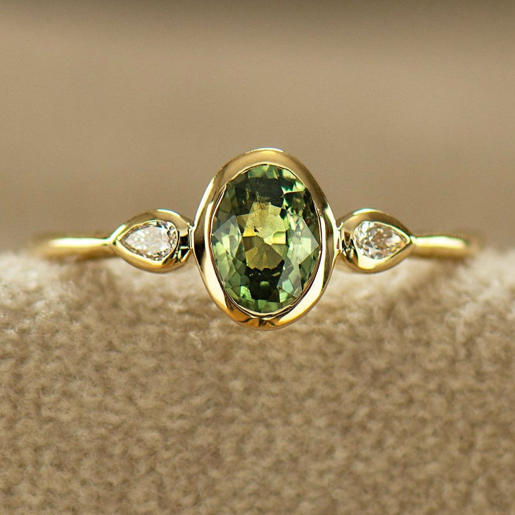 Bezel Green Sapphire Engagement Ring