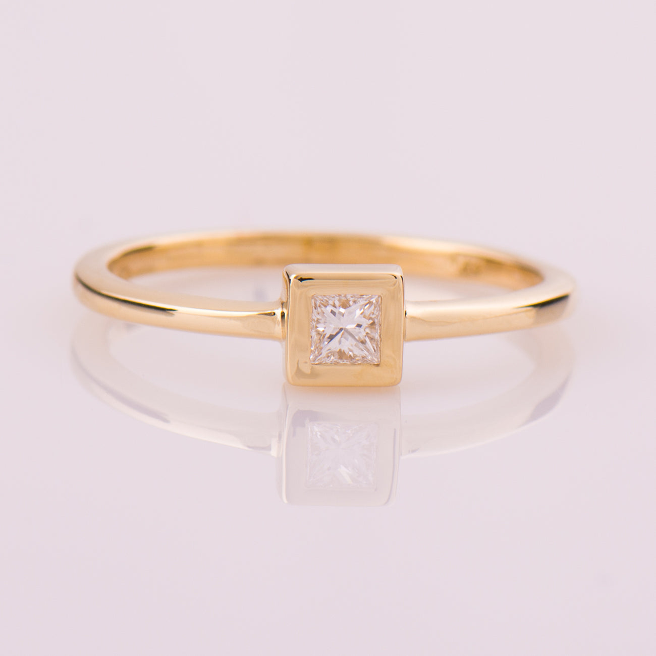 Flat Squared Bezel Diamond Ring - 14K Yellow Gold