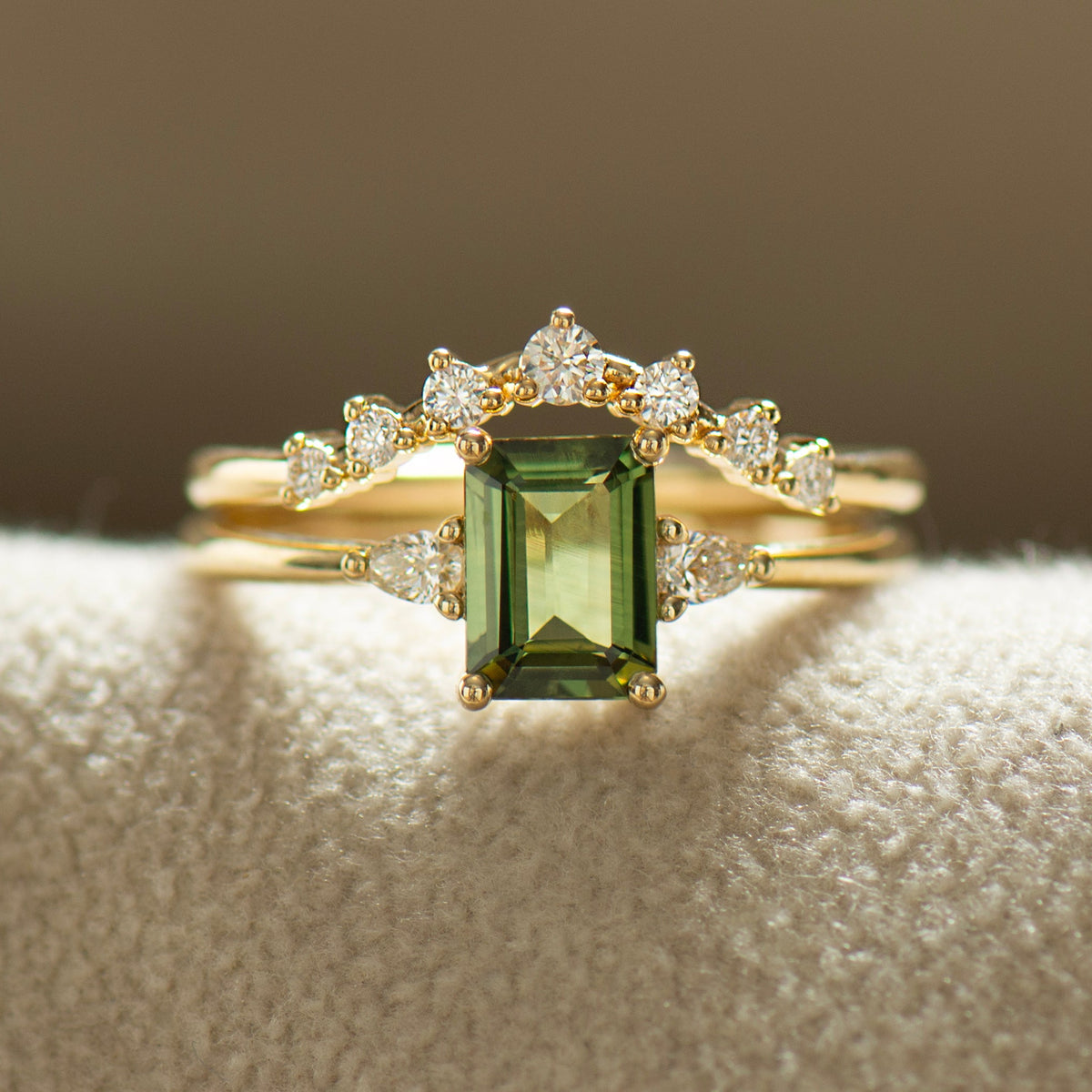 Emerald Cut Green Sapphire Set