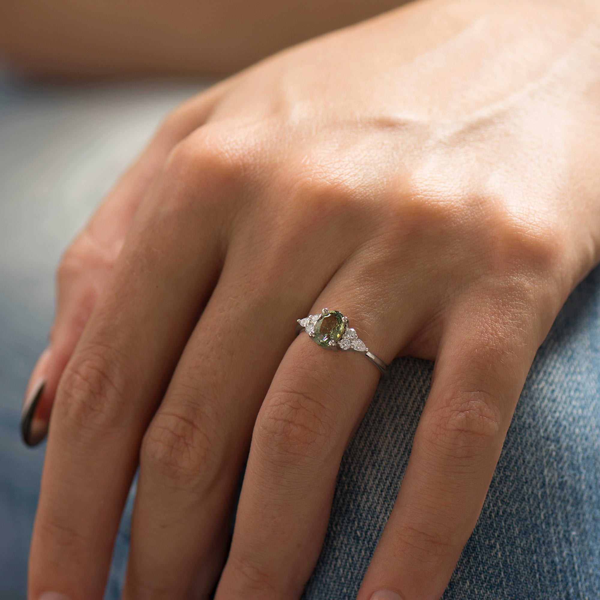 Green Sapphire Engagement Ring