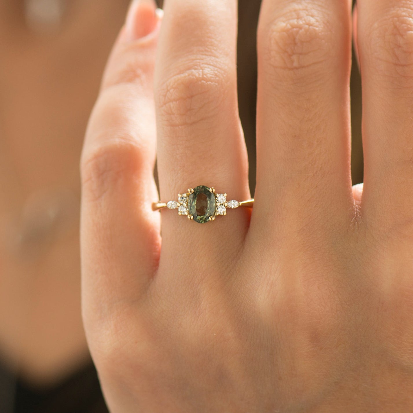 Lotus Green Sapphire Engagement Ring