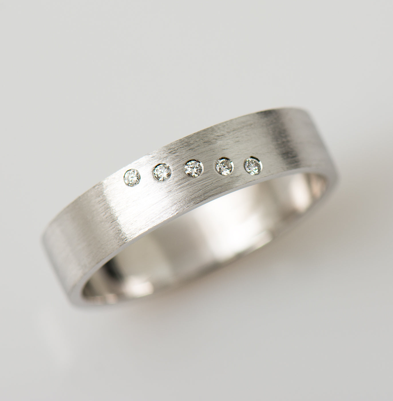 Diagonal White Diamonds Ring - Matte Finish