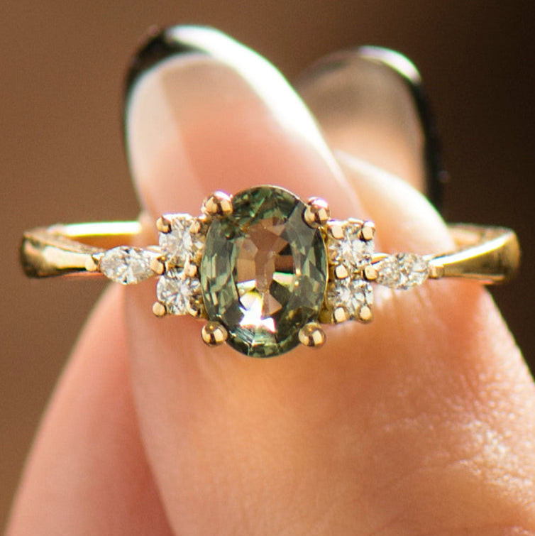 Lotus Green Sapphire Engagement Ring