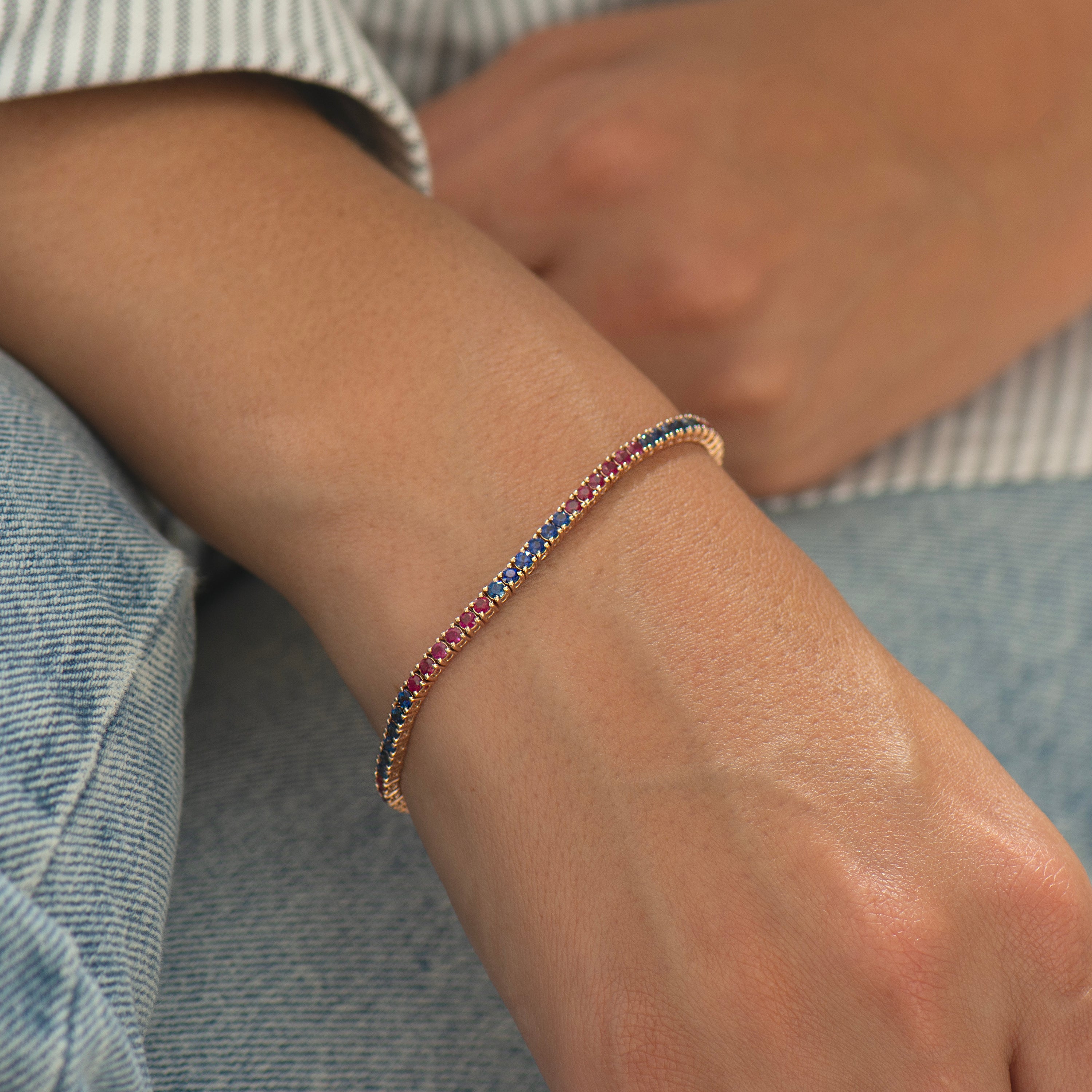 Ruby and Blue Sapphire Tennis Bracelet
