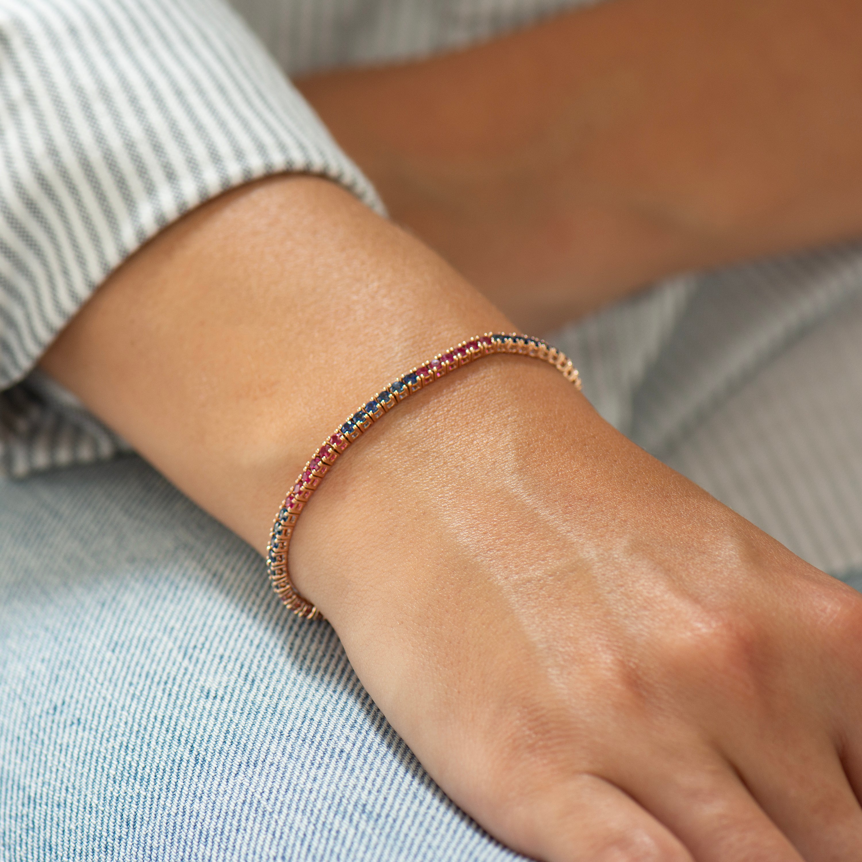Ruby and Blue Sapphire Tennis Bracelet