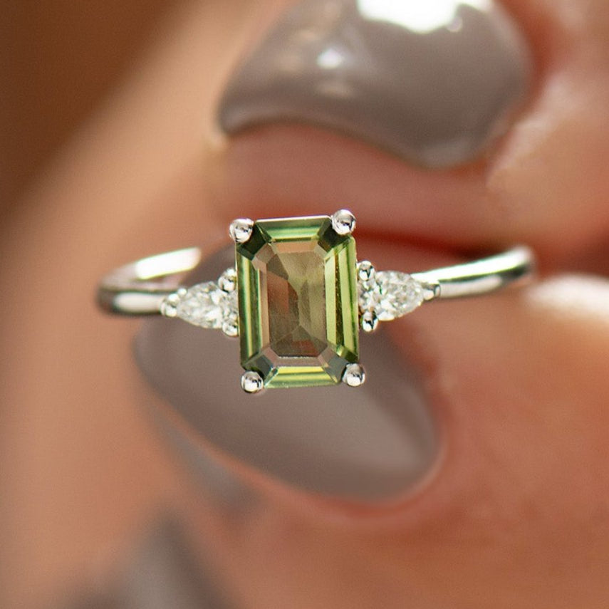 Green Sapphire Engagement Ring - Emerald