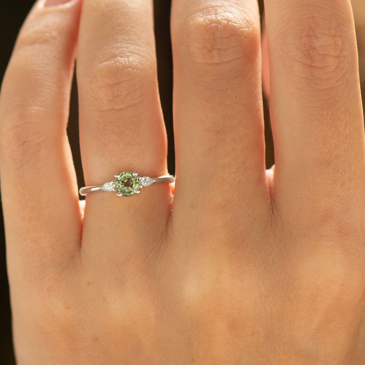 Green Sapphire Engagement Ring - Round