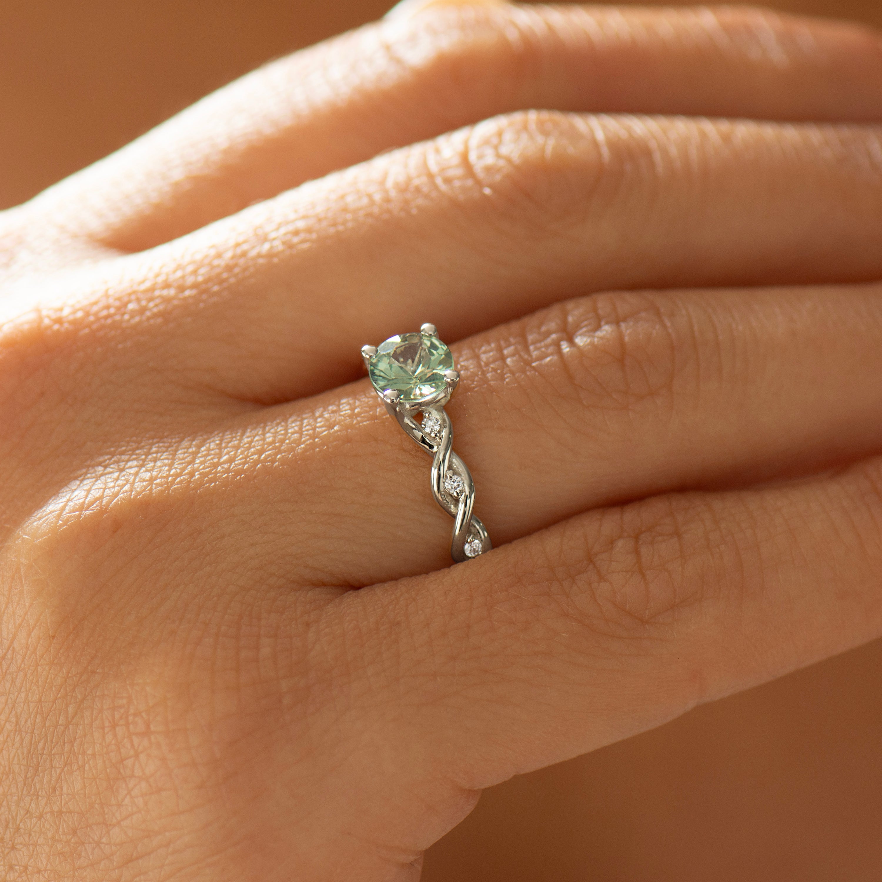 Mint Green Sapphire Braided Ring