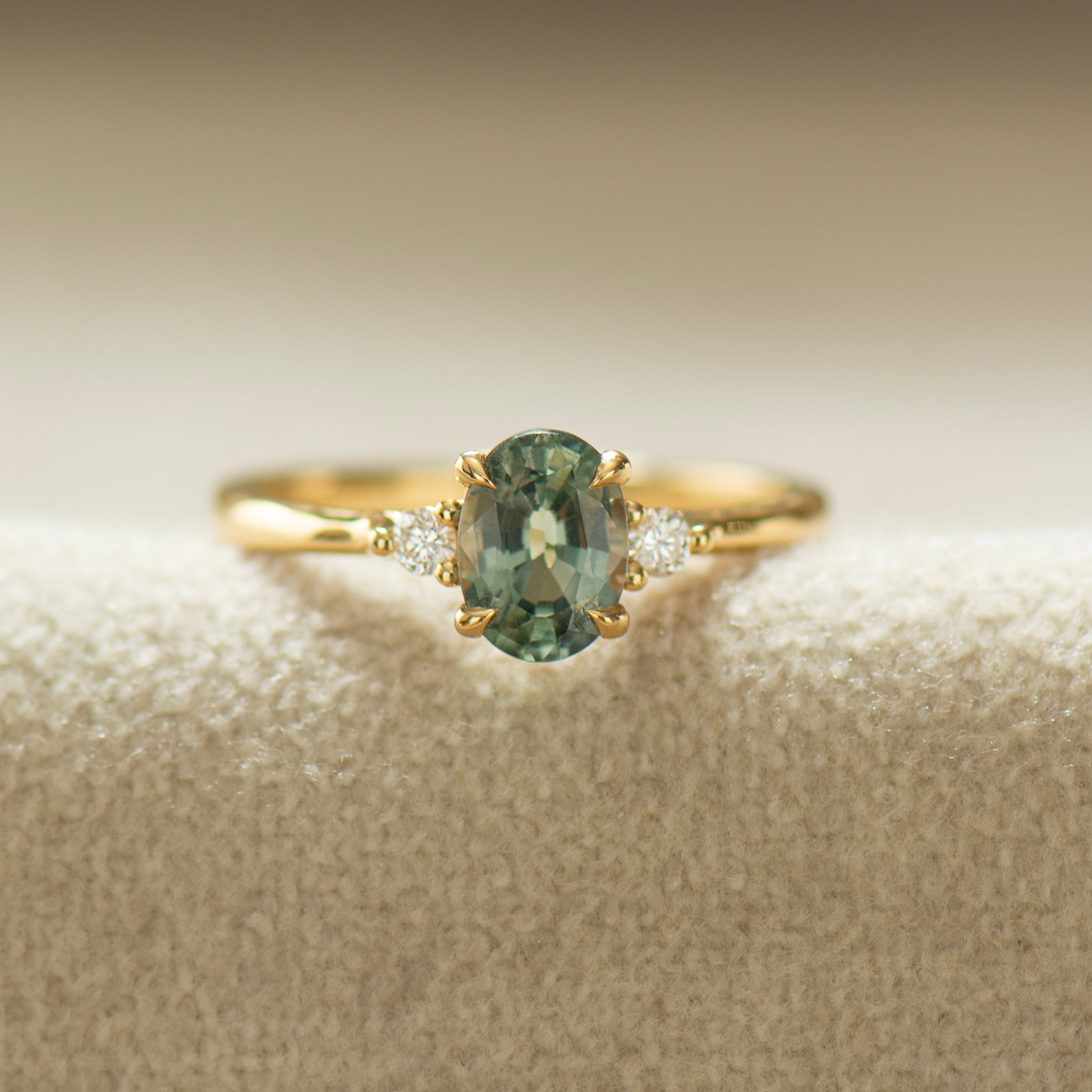 Floating Blue Green Teal Sapphire Ring