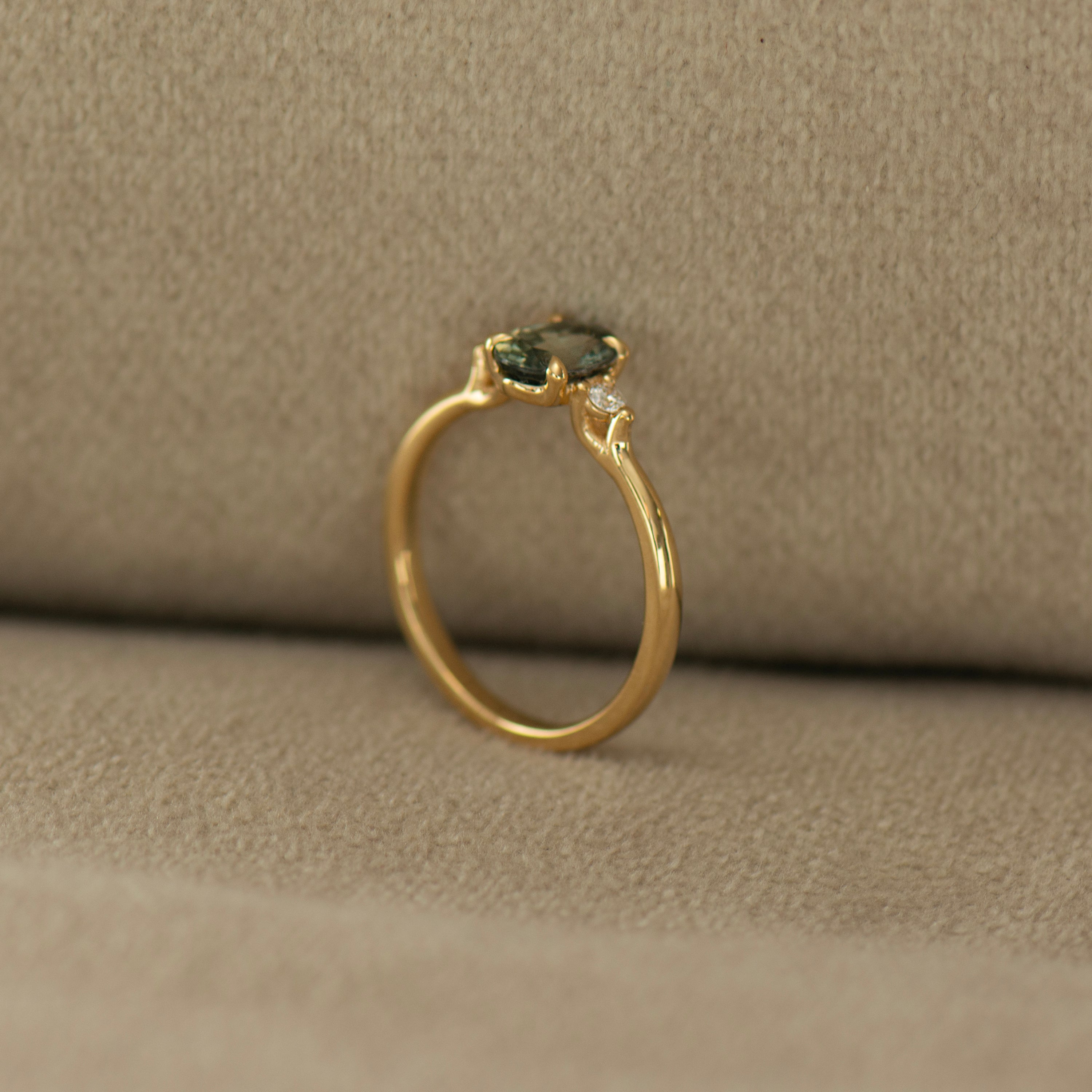 Floating Blue Green Teal Sapphire Ring