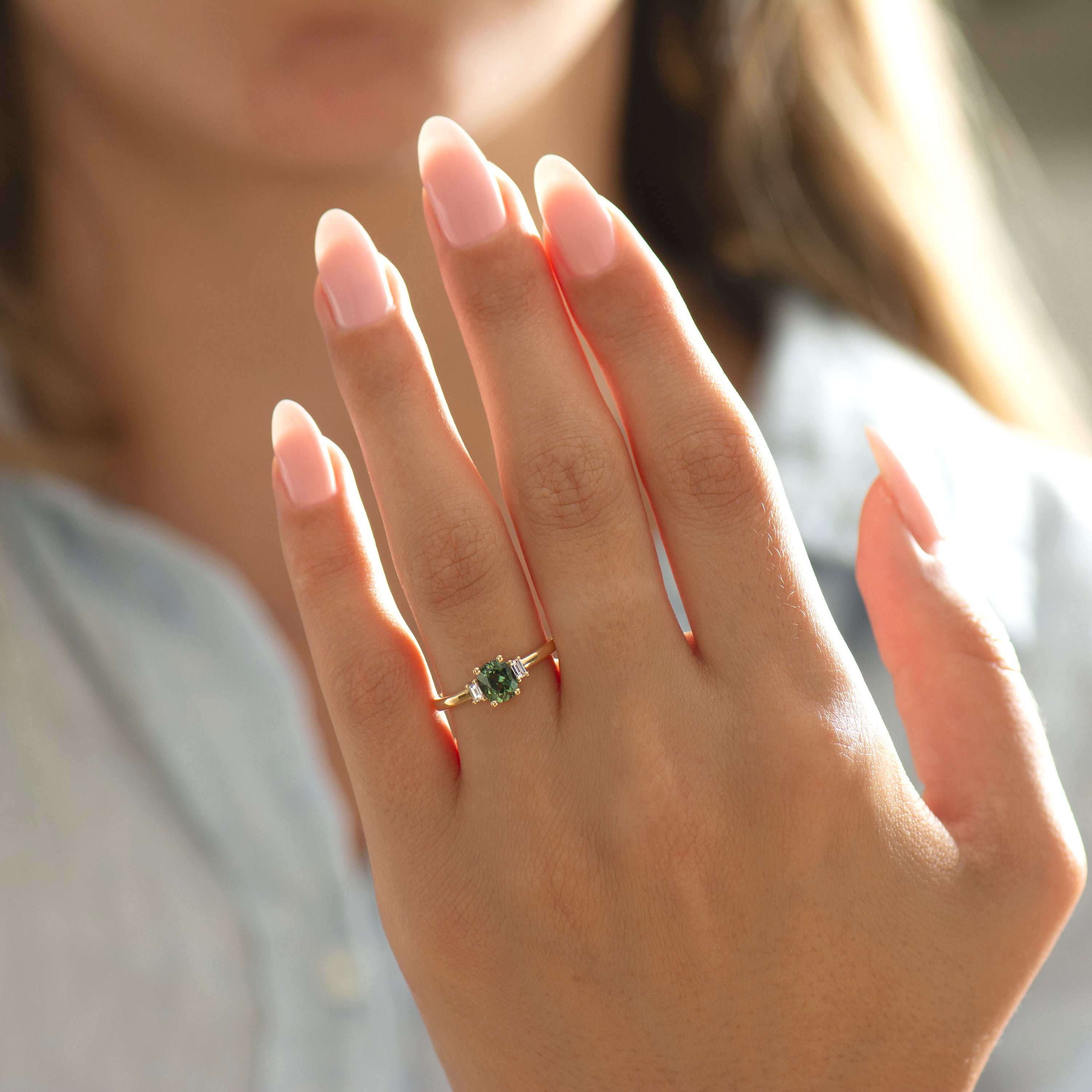 Cushion Green Sapphire Ring