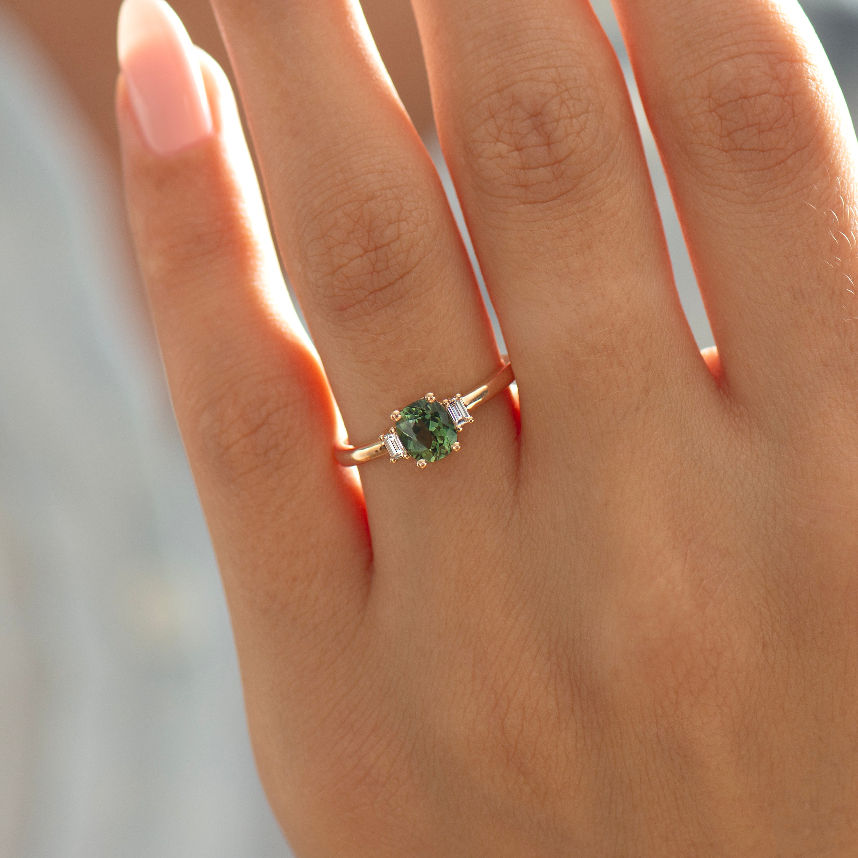 Cushion Green Sapphire Ring